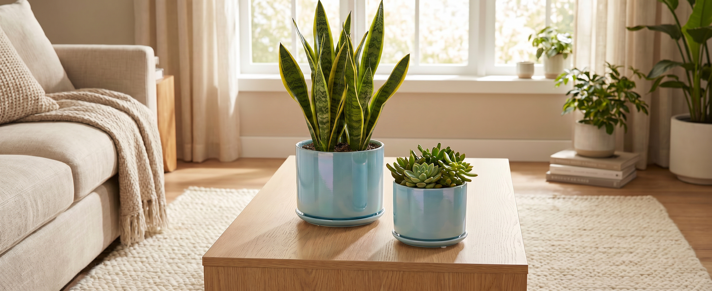 BUYMAX Plant Pots, 4+5+6 Inch Pots for Indoor Plants,Ceramic Planter Pot with Drainage Hole,Flower Pots for Succulent Cactus,Set of 3 - Rainbow Pearl Glaze Blue