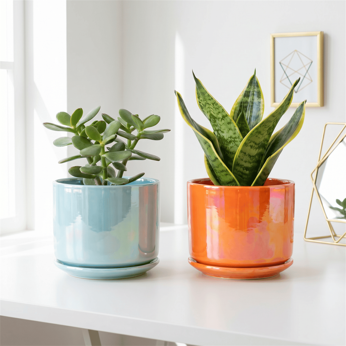 BUYMAX Plant Pots, 4+5+6 inch Pots for Indoor Plants,Ceramic Planter Pot with Drainage Hole,Flower Pots for Succulent Cactus,Set of 3 - Rainbow Pearl Glaze Orange