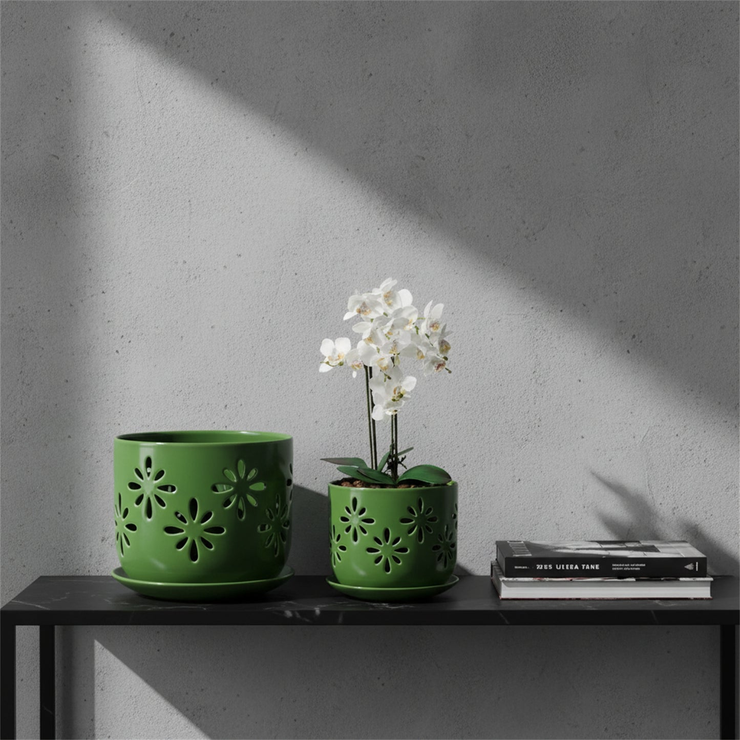 EFISPSS Small Orchid Pots with Holes 5+6 Inch | 2-Pack Breathable Slotted Ceramic Planter, Green