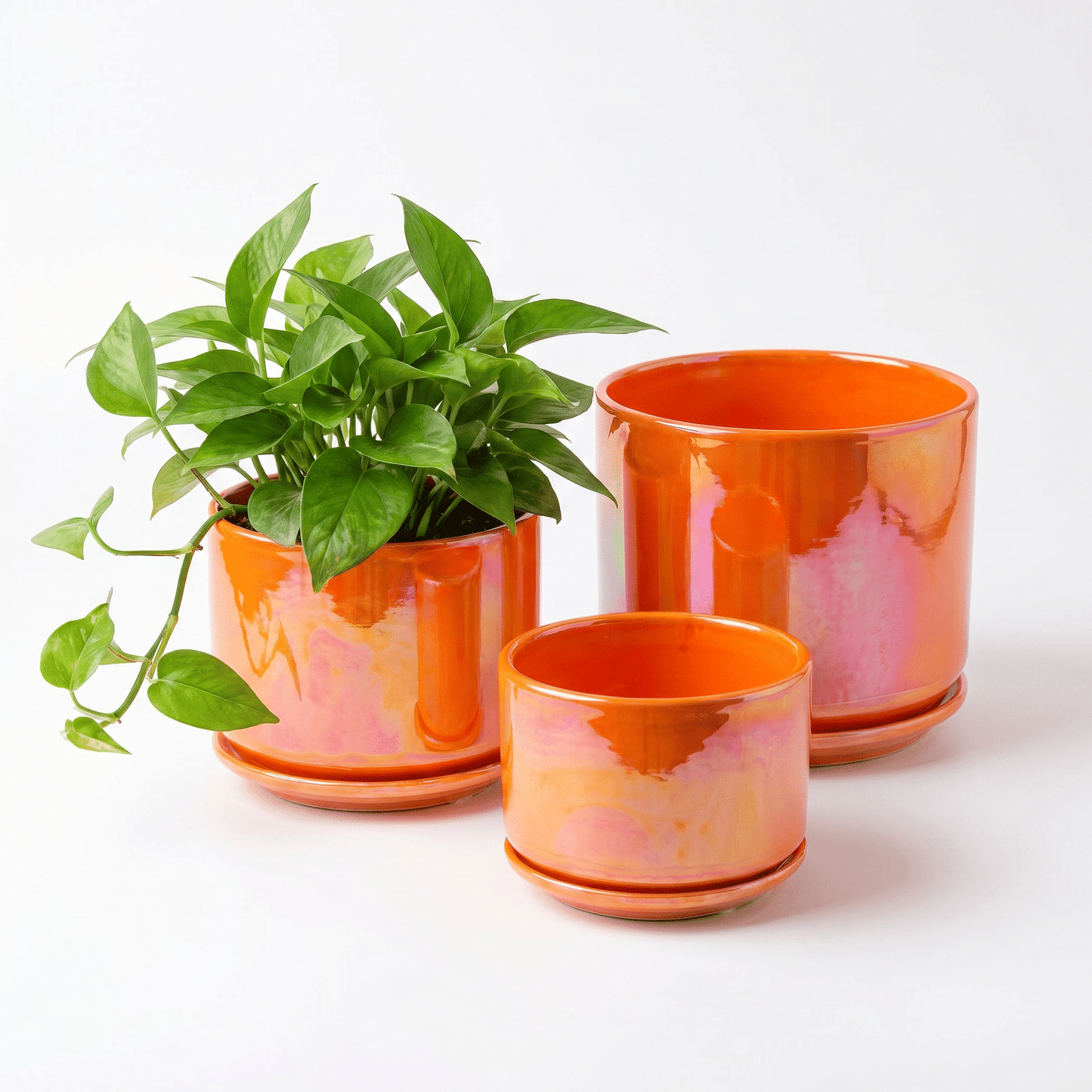 BUYMAX Plant Pots, 4+5+6 inch Pots for Indoor Plants,Ceramic Planter Pot with Drainage Hole,Flower Pots for Succulent Cactus,Set of 3 - Rainbow Pearl Glaze Orange
