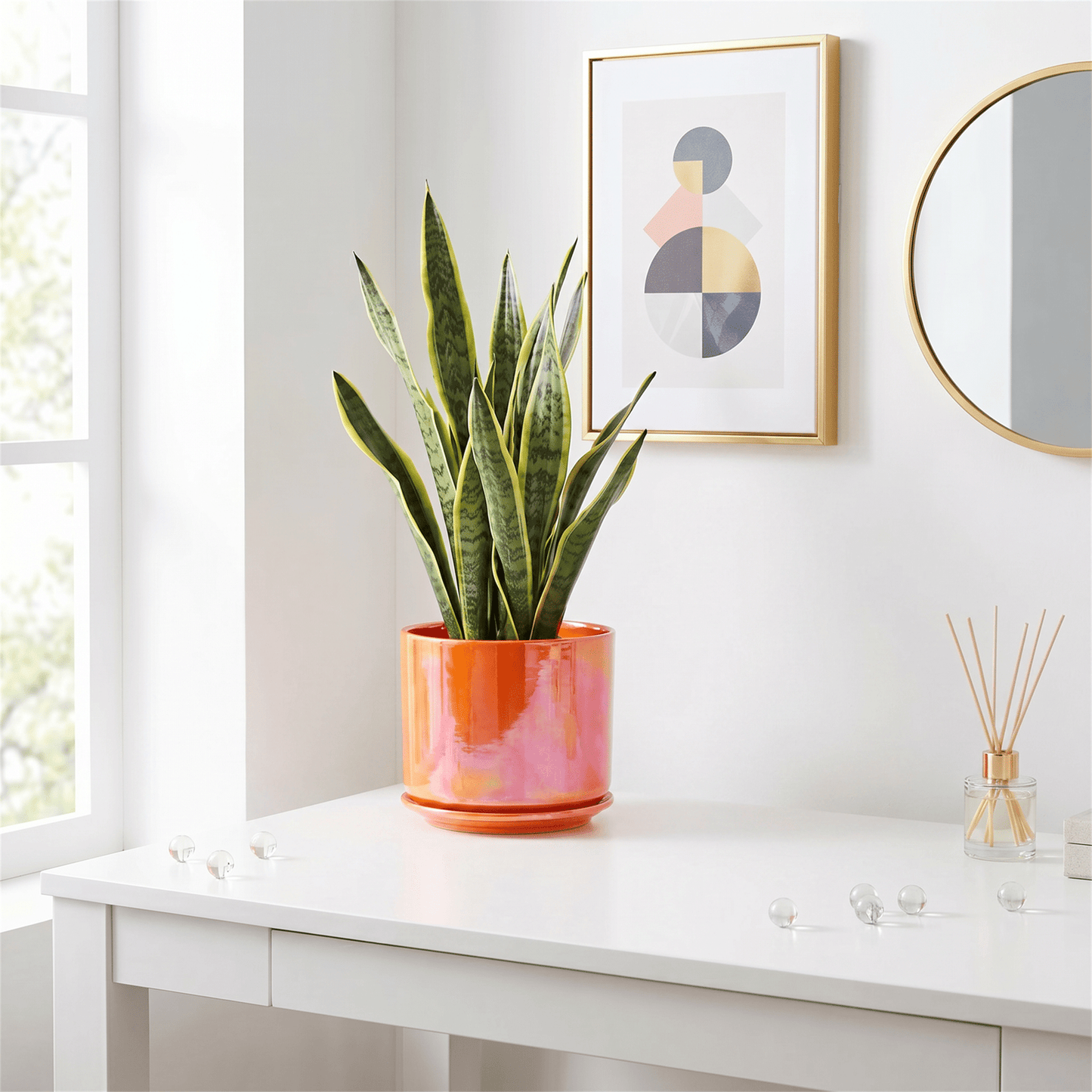 BUYMAX Plant Pots, 4+5+6 inch Pots for Indoor Plants,Ceramic Planter Pot with Drainage Hole,Flower Pots for Succulent Cactus,Set of 3 - Rainbow Pearl Glaze Orange