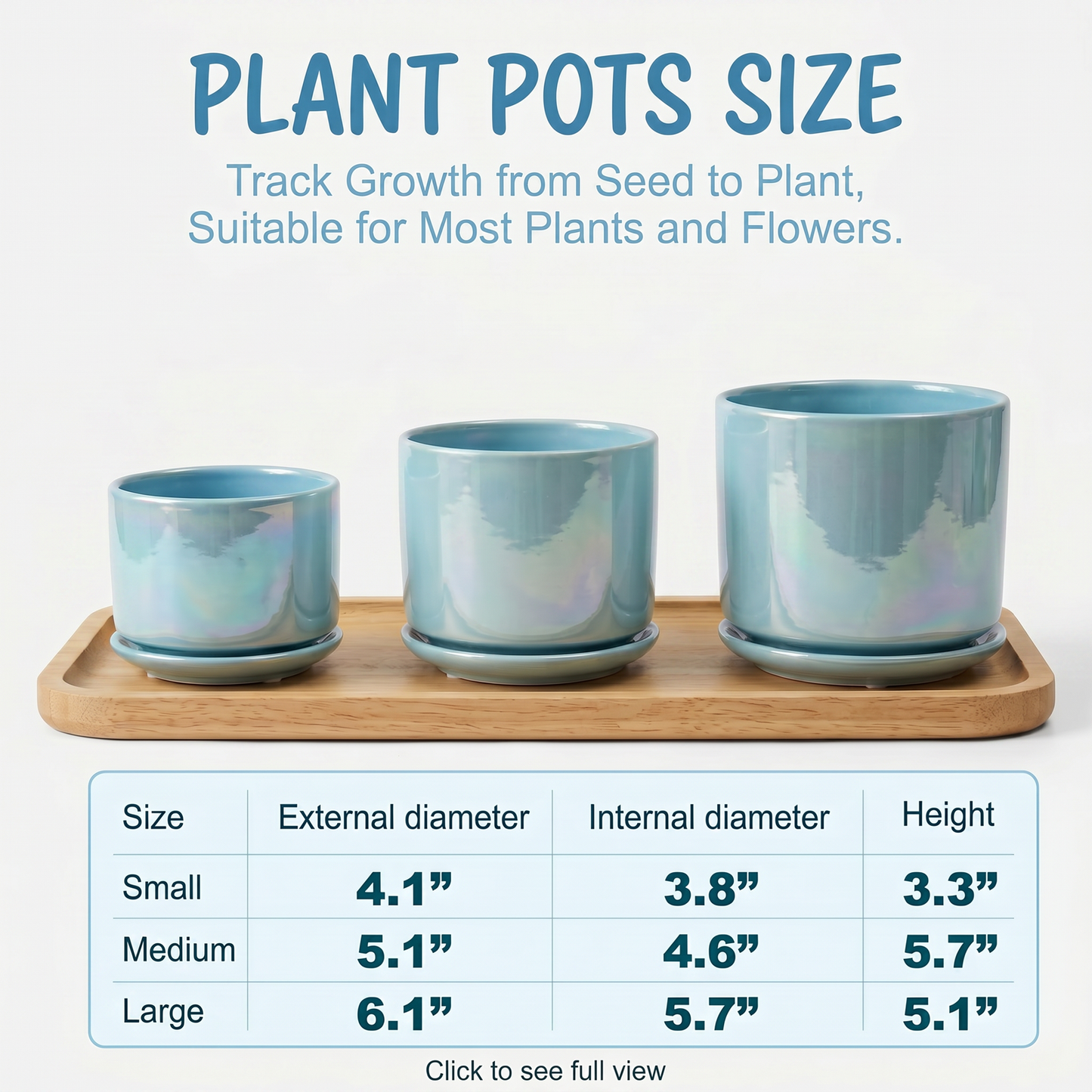 BUYMAX  Plant Pots, 4+5+6 Inch Pots for Indoor Plants,Ceramic Planter Pot with Drainage Hole,Flower Pots for Succulent Cactus,Set of 3 - Rainbow Pearl Glaze Blue