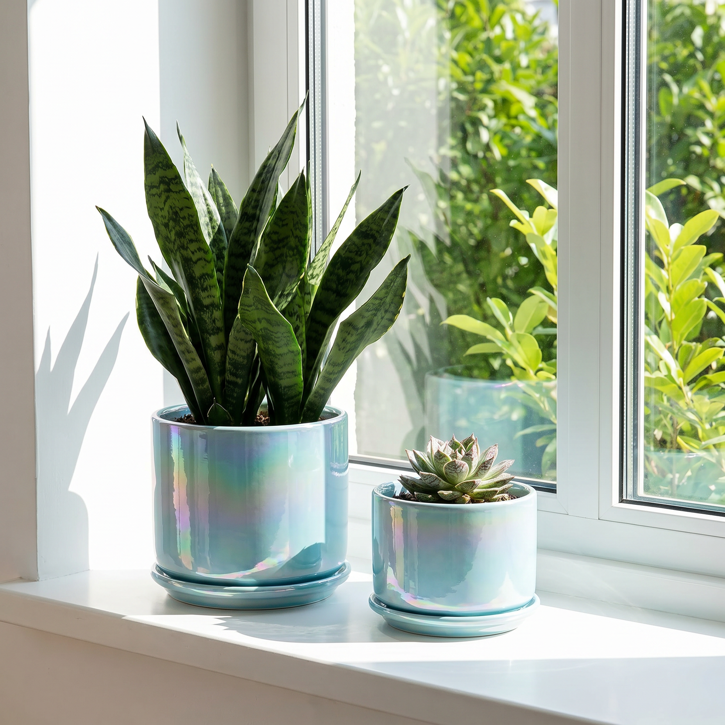 BUYMAX  Plant Pots, 4+5+6 Inch Pots for Indoor Plants,Ceramic Planter Pot with Drainage Hole,Flower Pots for Succulent Cactus,Set of 3 - Rainbow Pearl Glaze Blue