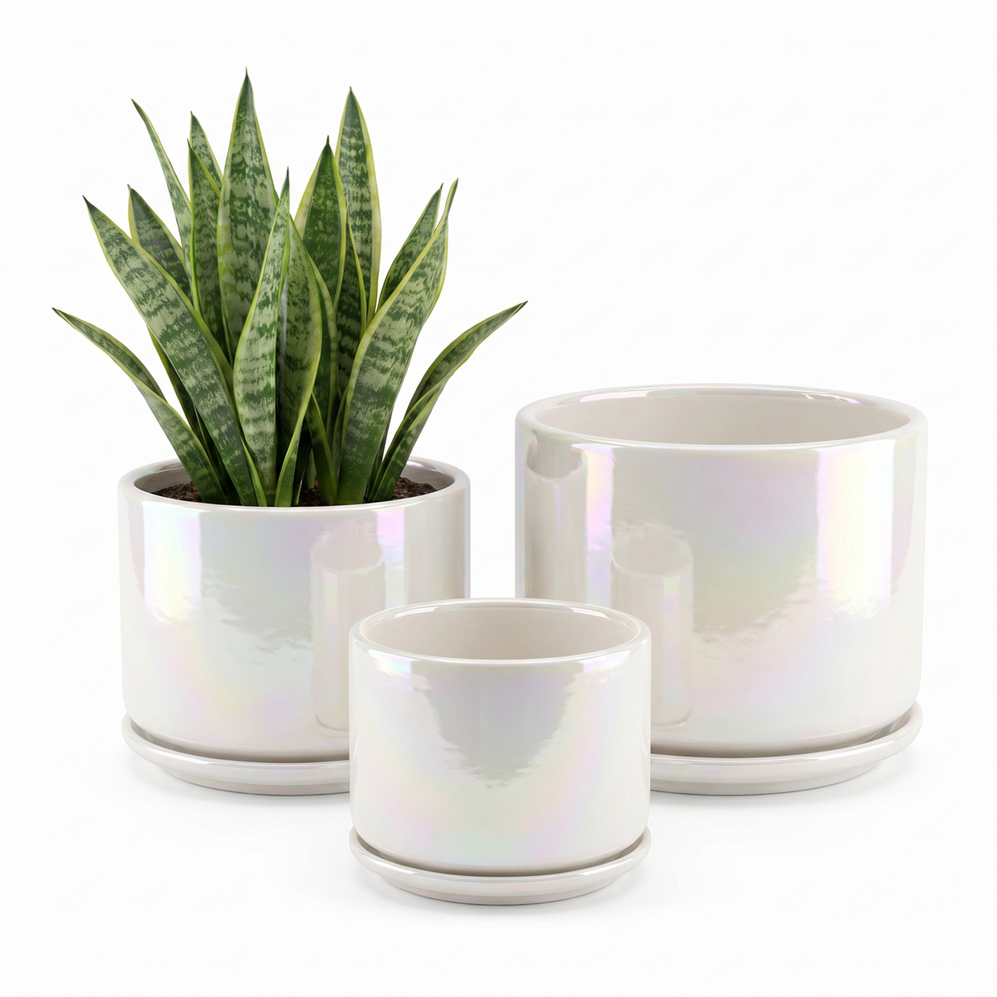 BUYMAX Plant Pots, 4+5+6 Inch Pots for Indoor Plants,Ceramic Planter Pot with Drainage Hole,Flower Pots for Succulent Cactus,Set of 3 - Rainbow Pearl Glaze