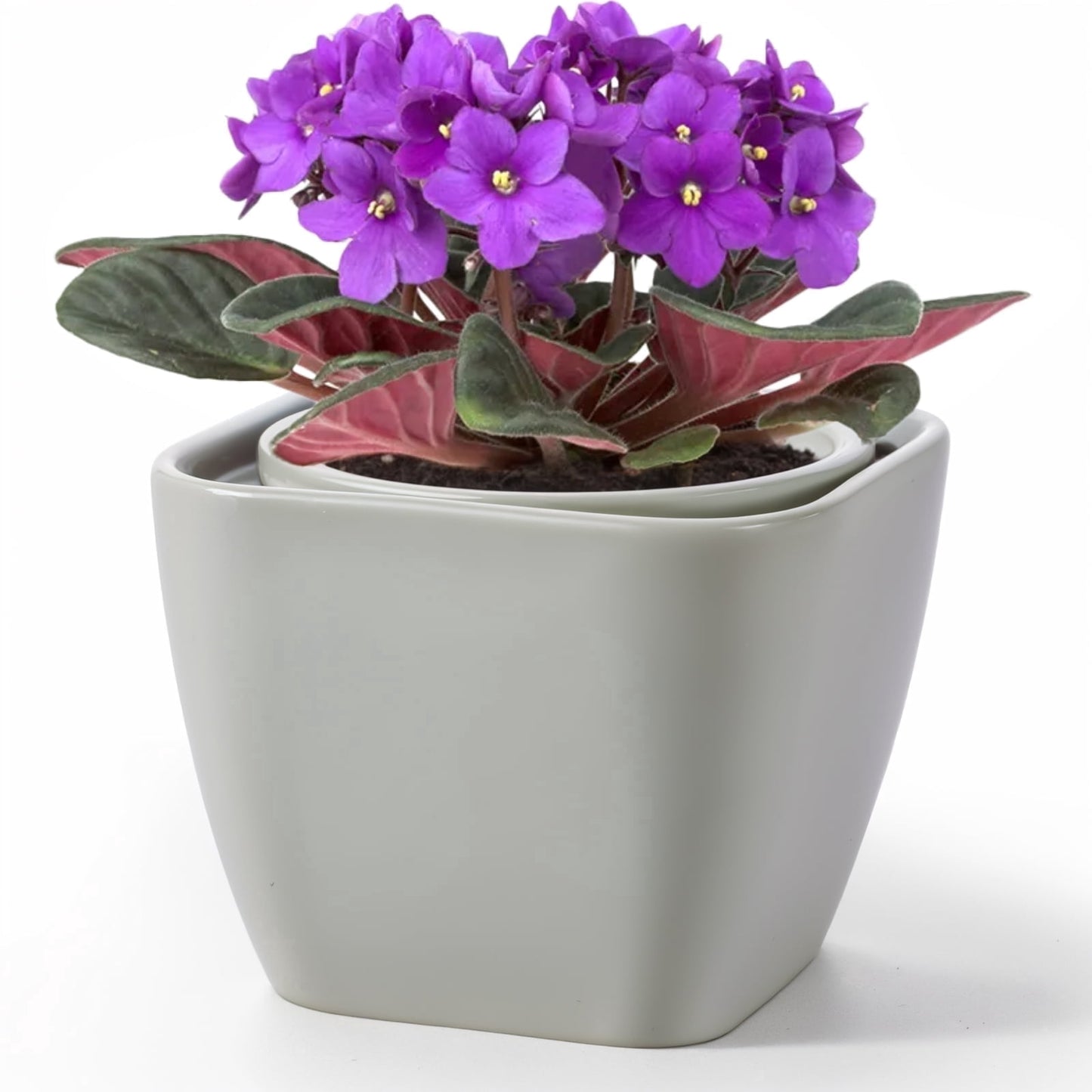 EFISPSS 6 Inch Square Ceramic Self-Watering Plant Pot | Gray Indoor Outdoor Decorative Flower Pot