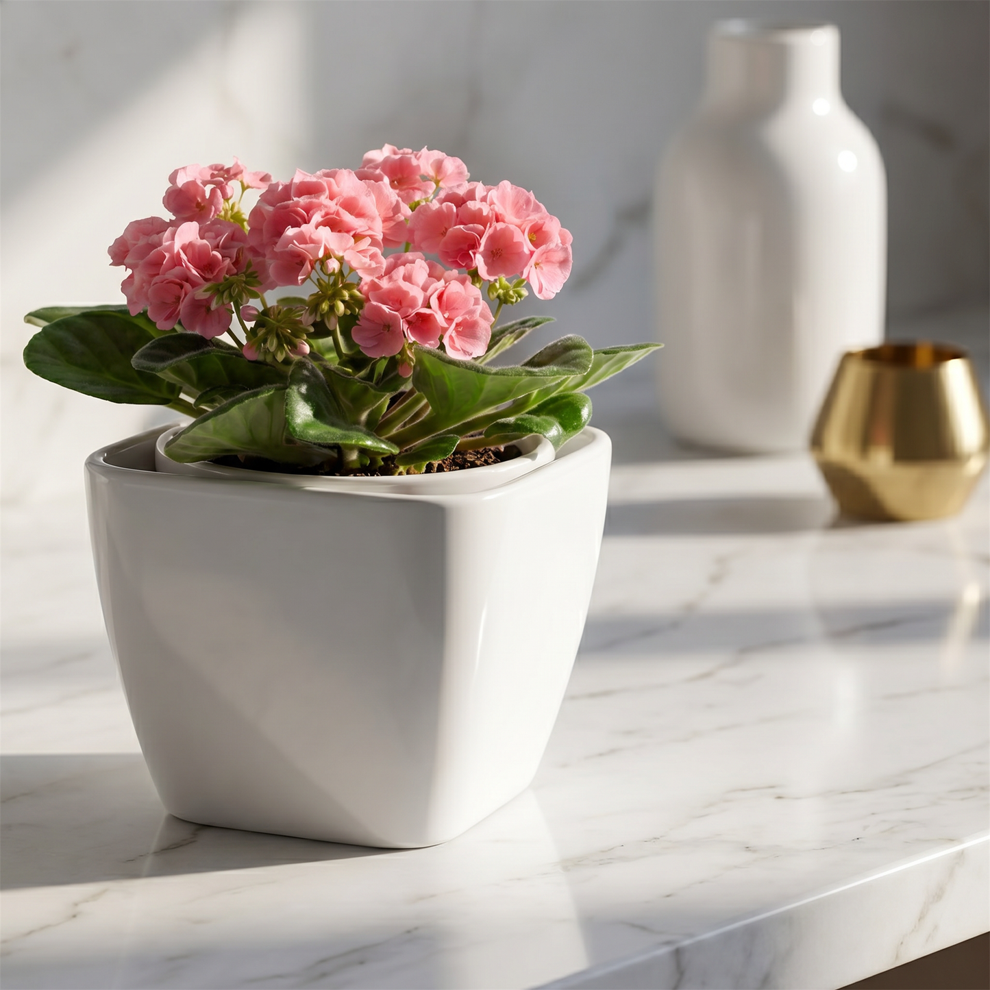 EFISPSS 6 Inch Square Ceramic Self-Watering Plant Pot | White Indoor Outdoor Decorative Flower Pot
