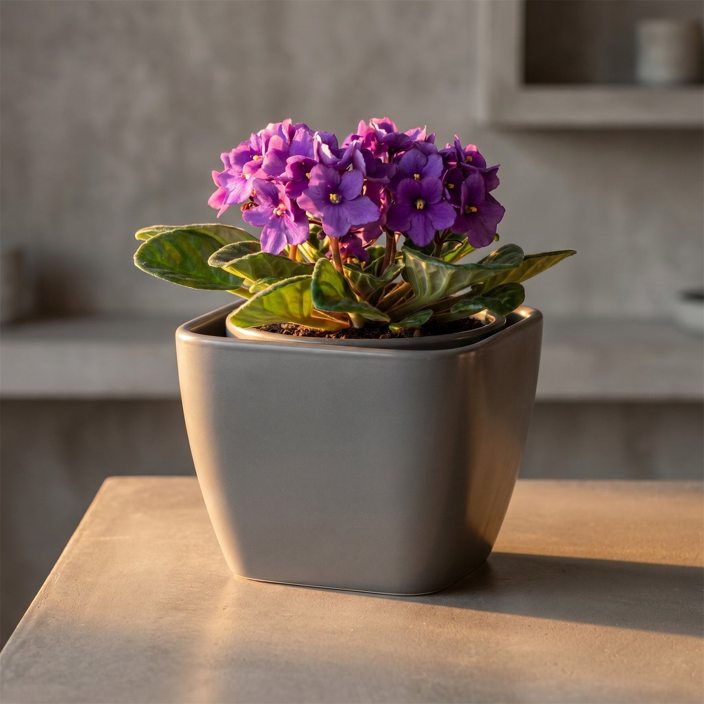 EFISPSS 6 Inch Square Ceramic Self-Watering Plant Pot | Gray Indoor Outdoor Decorative Flower Pot