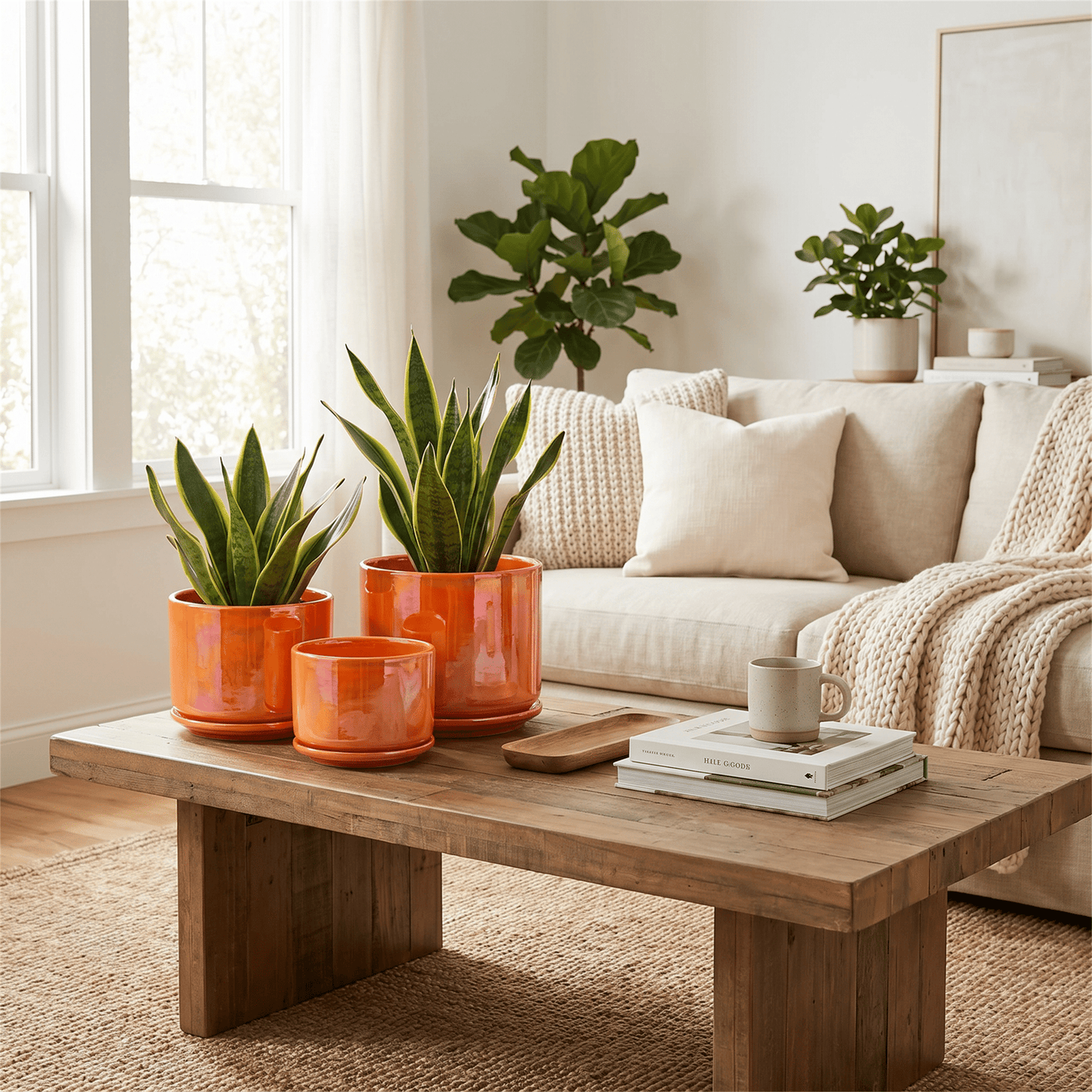BUYMAX Plant Pots, 4+5+6 inch Pots for Indoor Plants,Ceramic Planter Pot with Drainage Hole,Flower Pots for Succulent Cactus,Set of 3 - Rainbow Pearl Glaze Orange