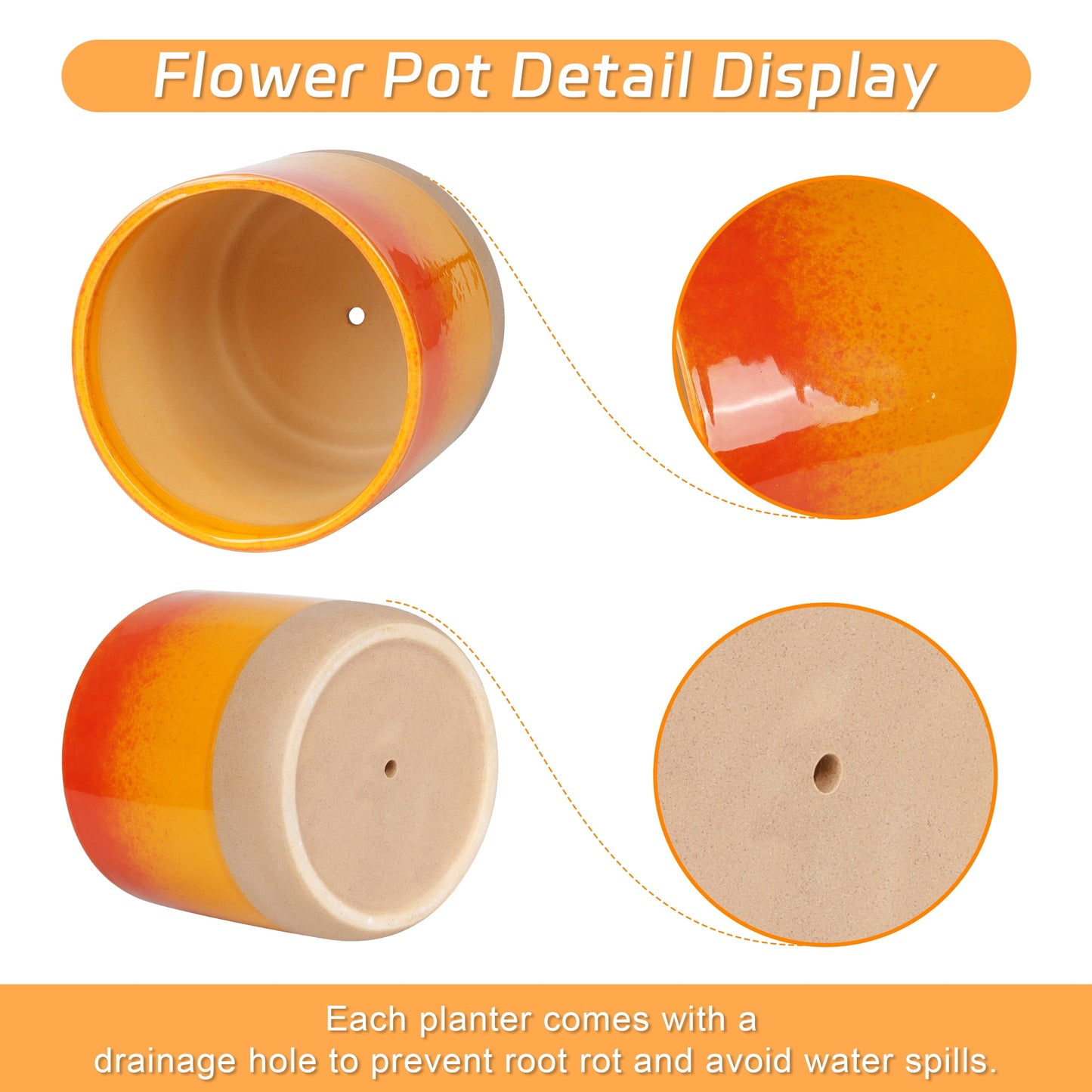 EFISPSS Ceramic Plant Pots 5" & 6", Set of 2 in Orange and Red, Indoor Flower Pots with Drainage for Succulents, Herbs, Home and Garden Decor