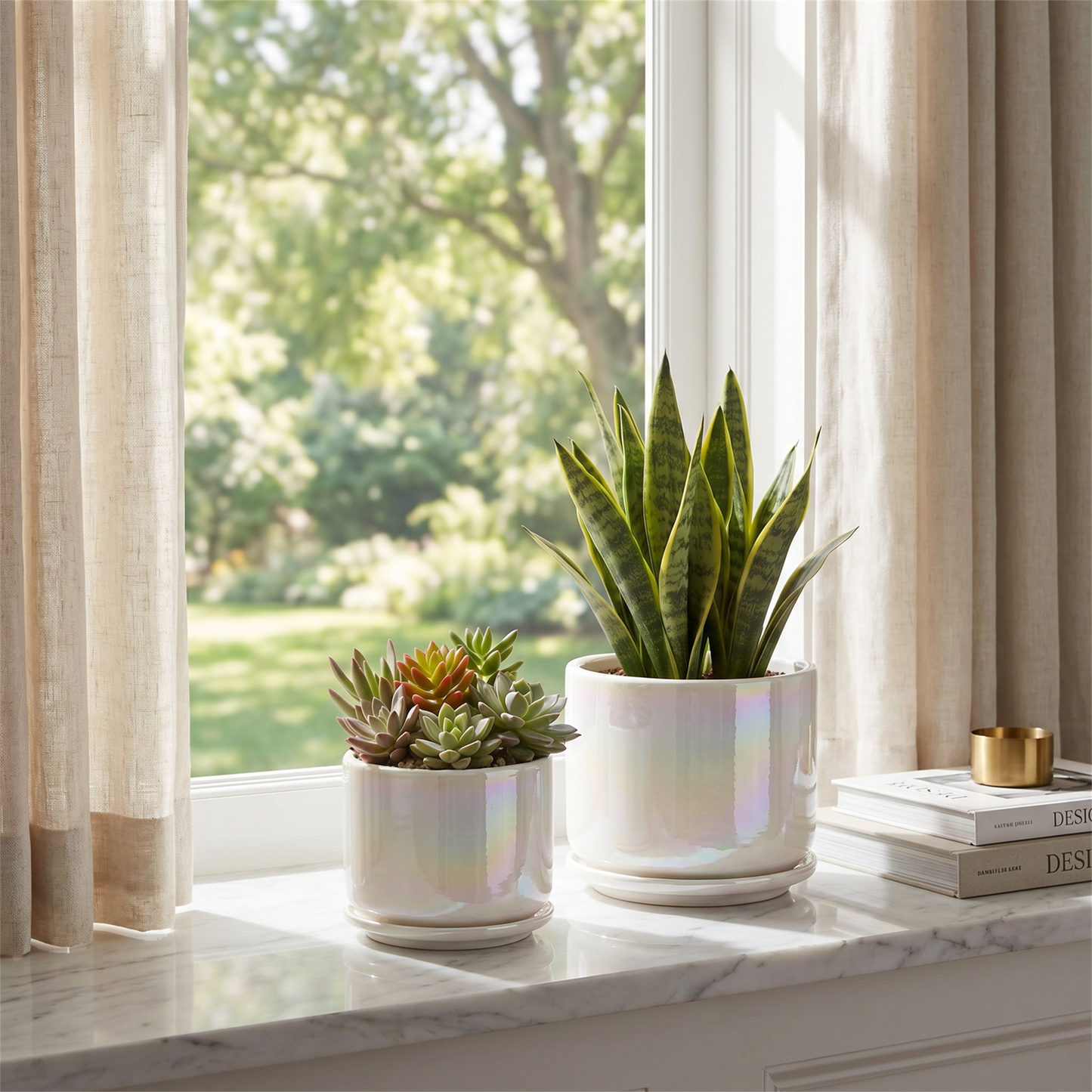 BUYMAX Plant Pots, 4+5+6 Inch Pots for Indoor Plants,Ceramic Planter Pot with Drainage Hole,Flower Pots for Succulent Cactus,Set of 3 - Rainbow Pearl Glaze