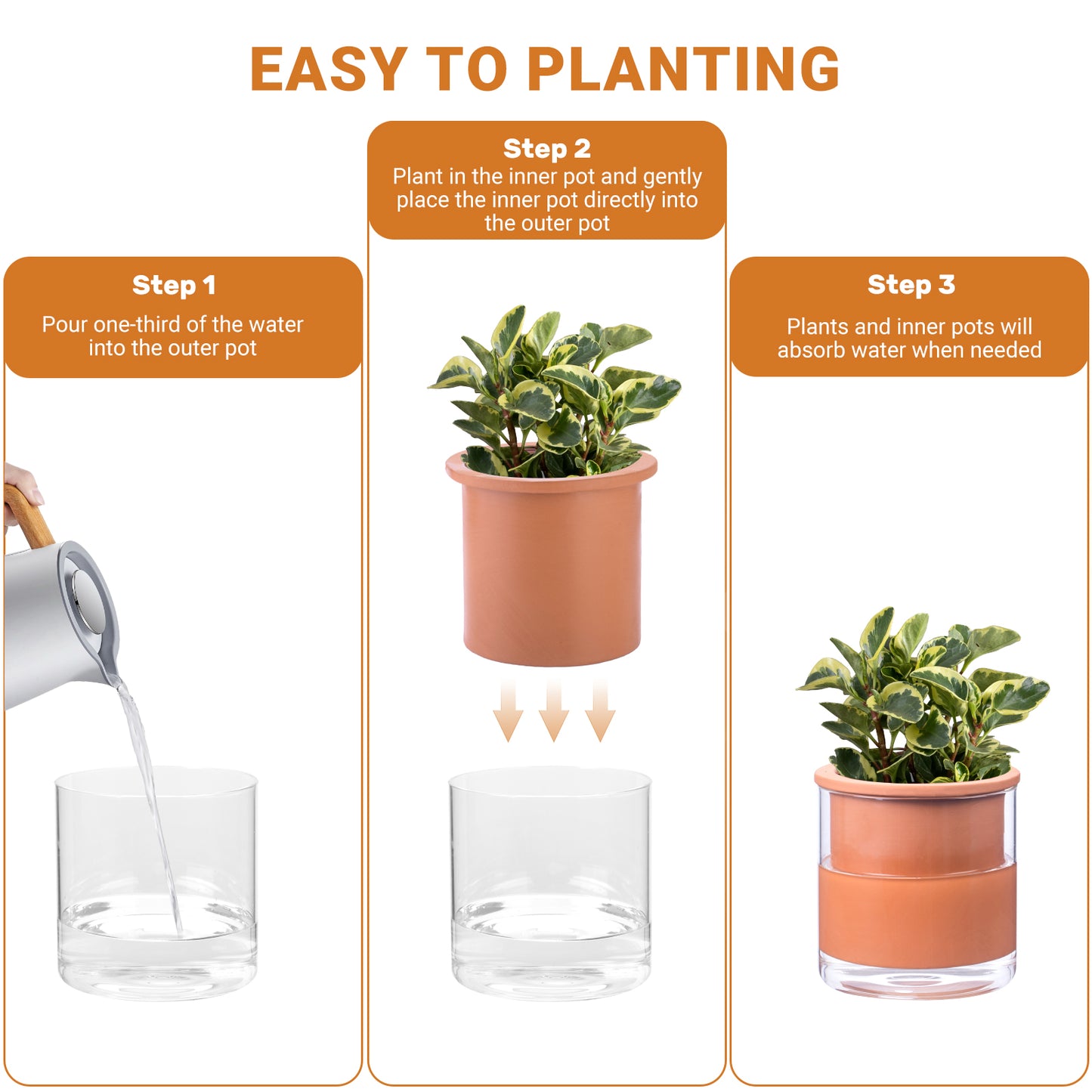 EFISPSS 6 Inch Self-Watering Terracotta Plant Pot with Glass Reservoir | Indoor Planter for Succulents & Home Office Decor
