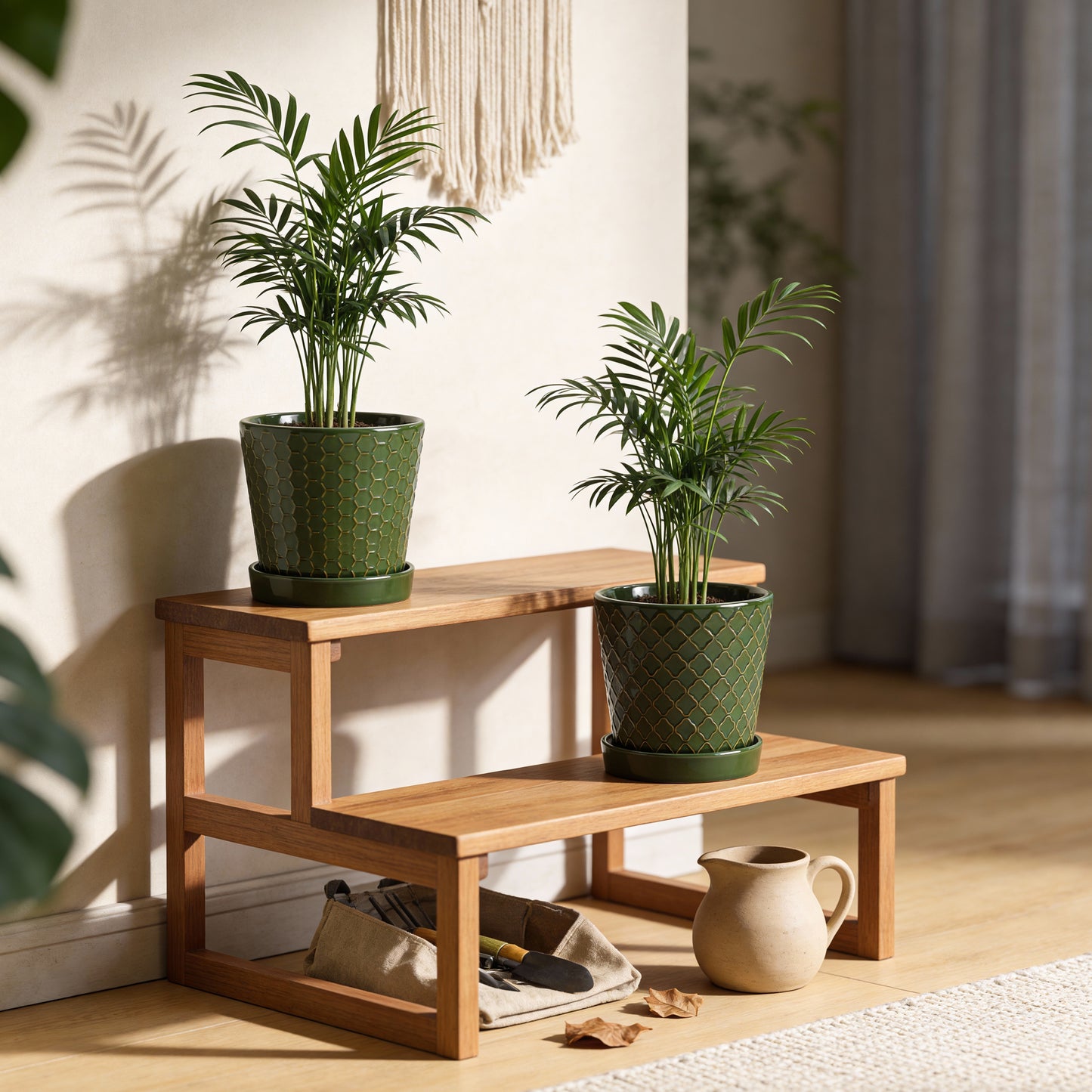 BUYMAX 5" Ceramic Indoor Plant Pots with Drainage & Tray | Relief Design, Set of 4
