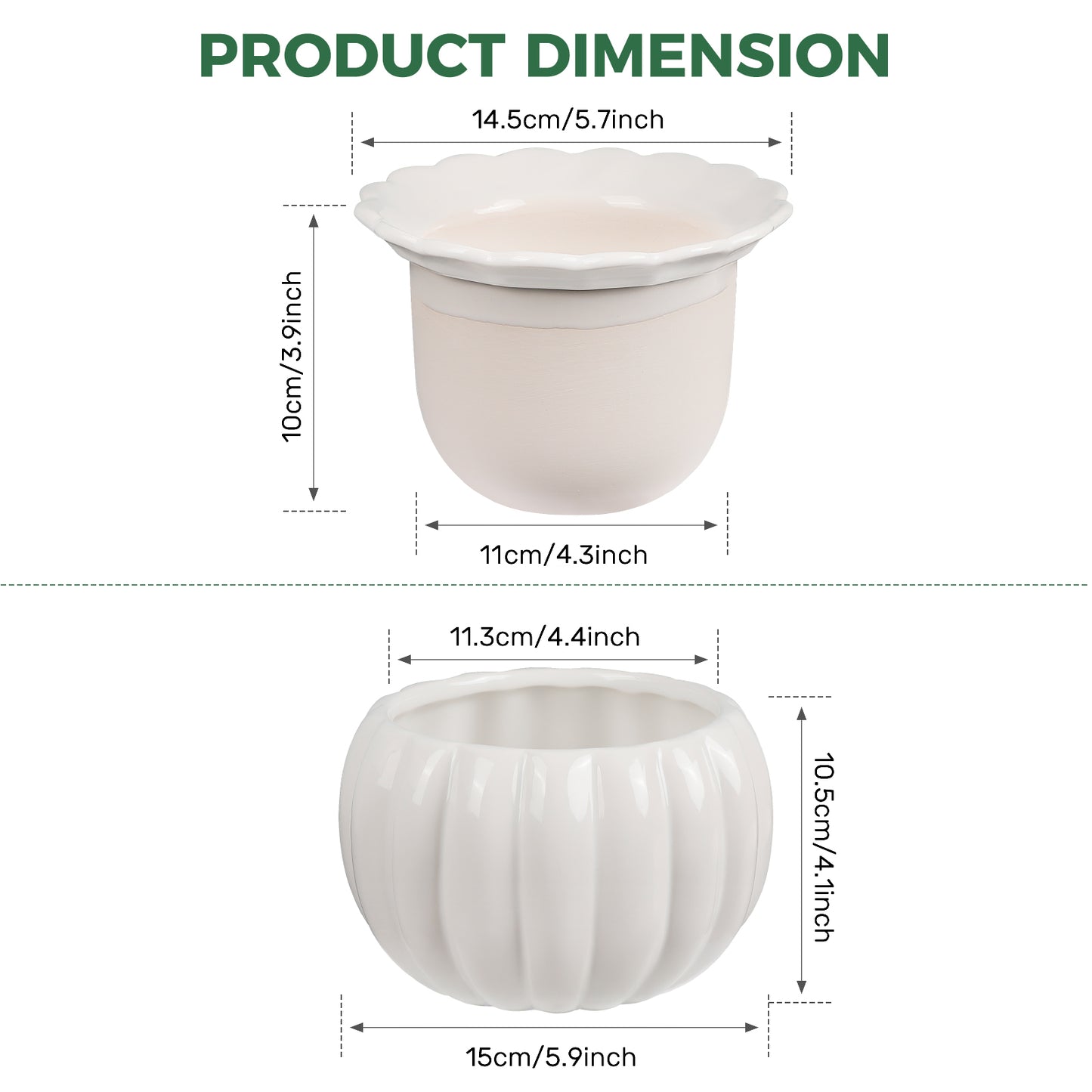 EFISPSS 6 Inch Pumpkin Shaped Sage Green Ceramic Self-Watering Pot | Ribbed Textured Indoor Planter