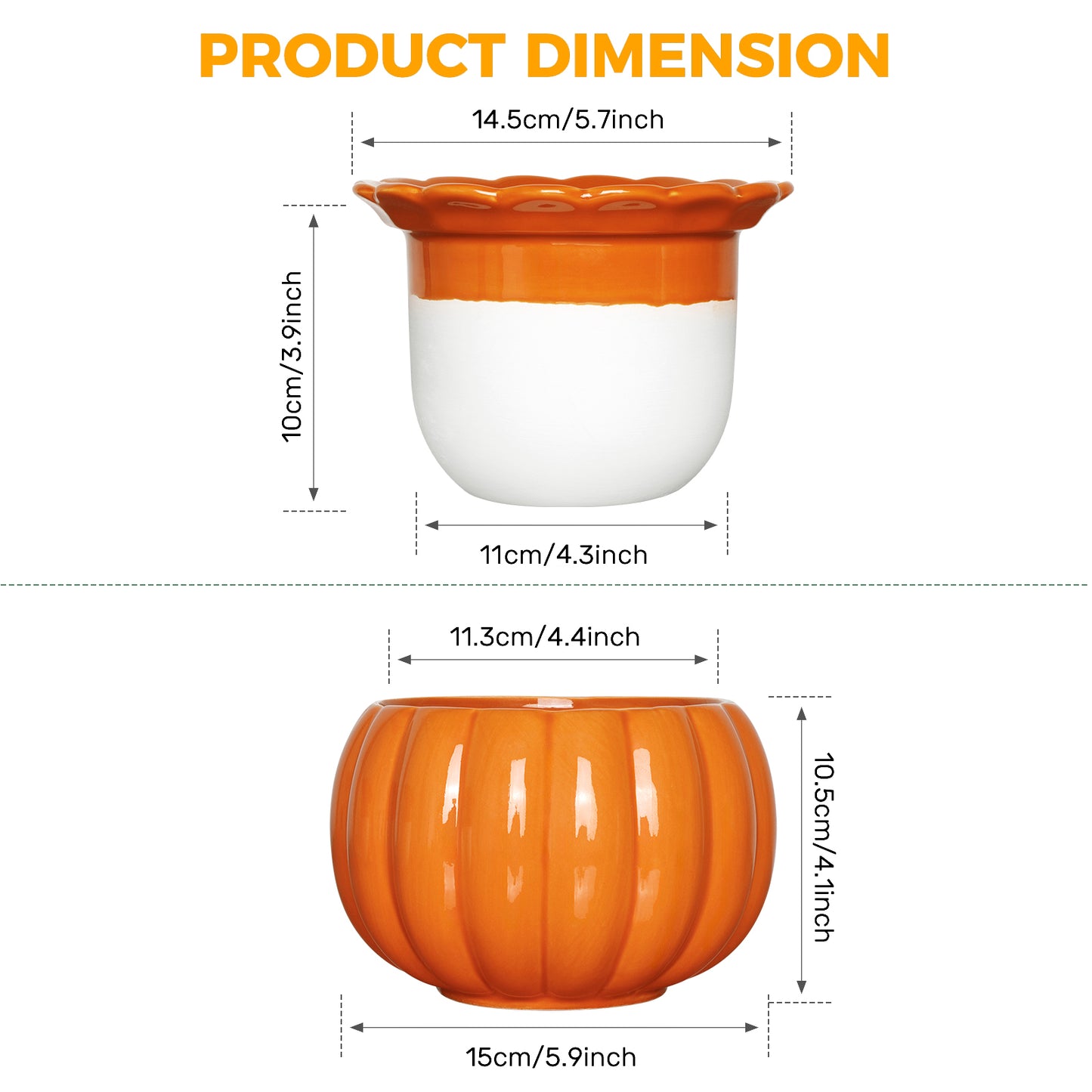 EFISPSS Pumpkin Shaped Orange Ceramic Self-Watering Pot | Cute Decorative Indoor Plant Container
