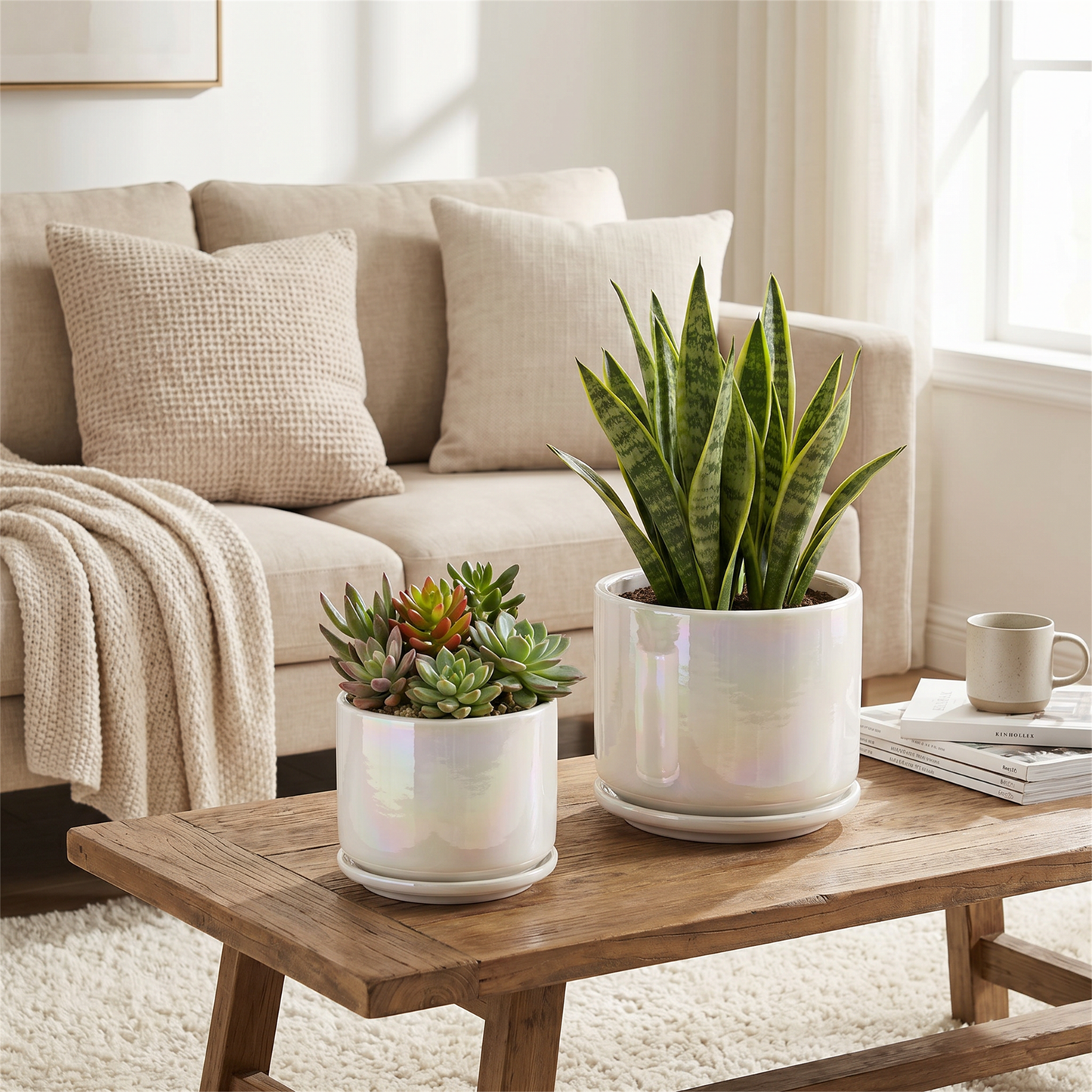 BUYMAX Plant Pots, 4+5+6 Inch Pots for Indoor Plants,Ceramic Planter Pot with Drainage Hole,Flower Pots for Succulent Cactus,Set of 3 - Rainbow Pearl Glaze