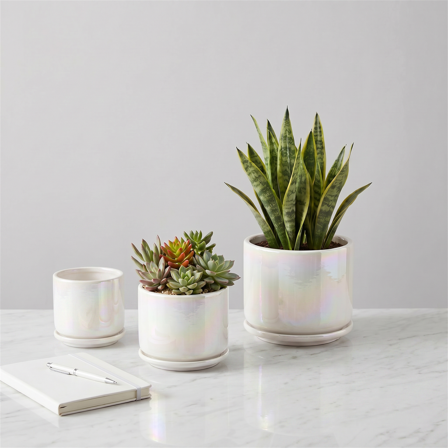 BUYMAX Plant Pots, 4+5+6 Inch Pots for Indoor Plants,Ceramic Planter Pot with Drainage Hole,Flower Pots for Succulent Cactus,Set of 3 - Rainbow Pearl Glaze
