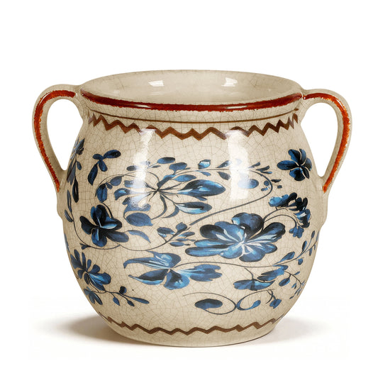 BUYMAX Vintage Blue Ceramic Flower Pot with Handles | Drainage Hole, Indoor Outdoor Farmhouse Decor