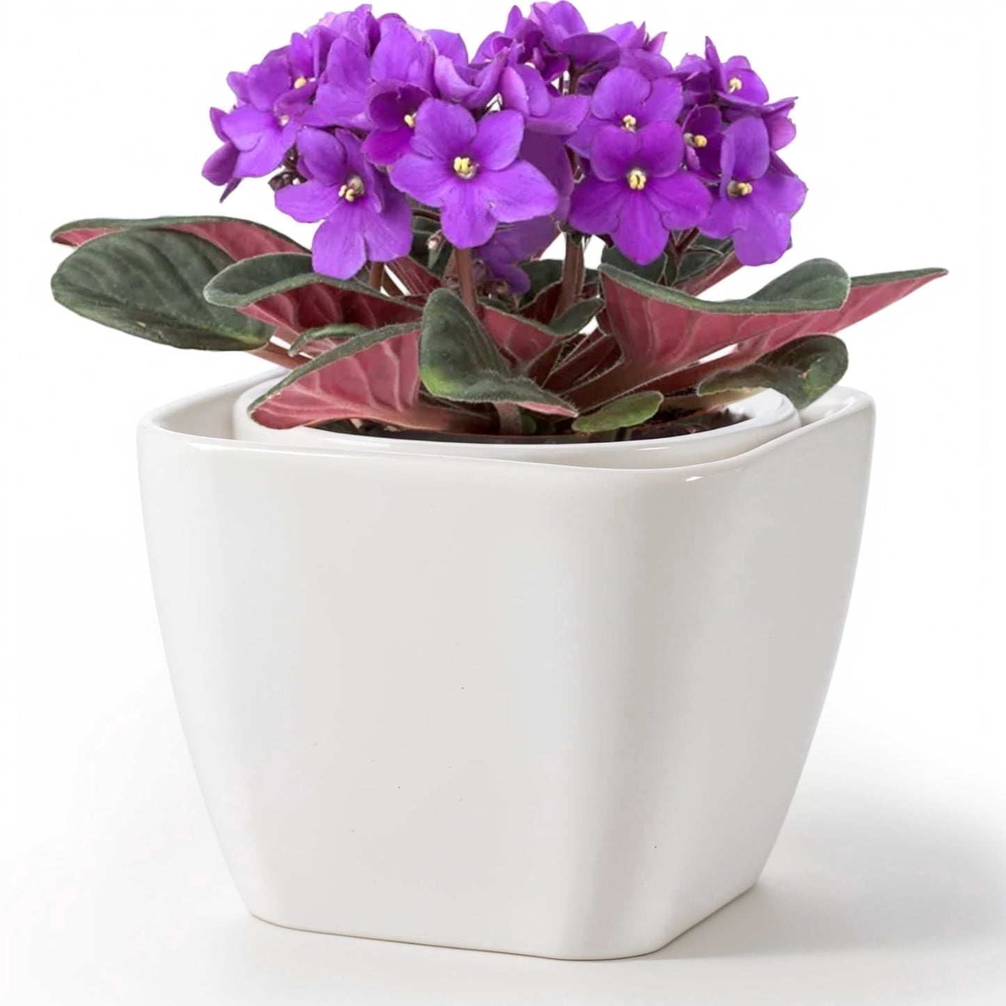 EFISPSS 6 Inch Square Ceramic Self-Watering Plant Pot | White Indoor Outdoor Decorative Flower Pot