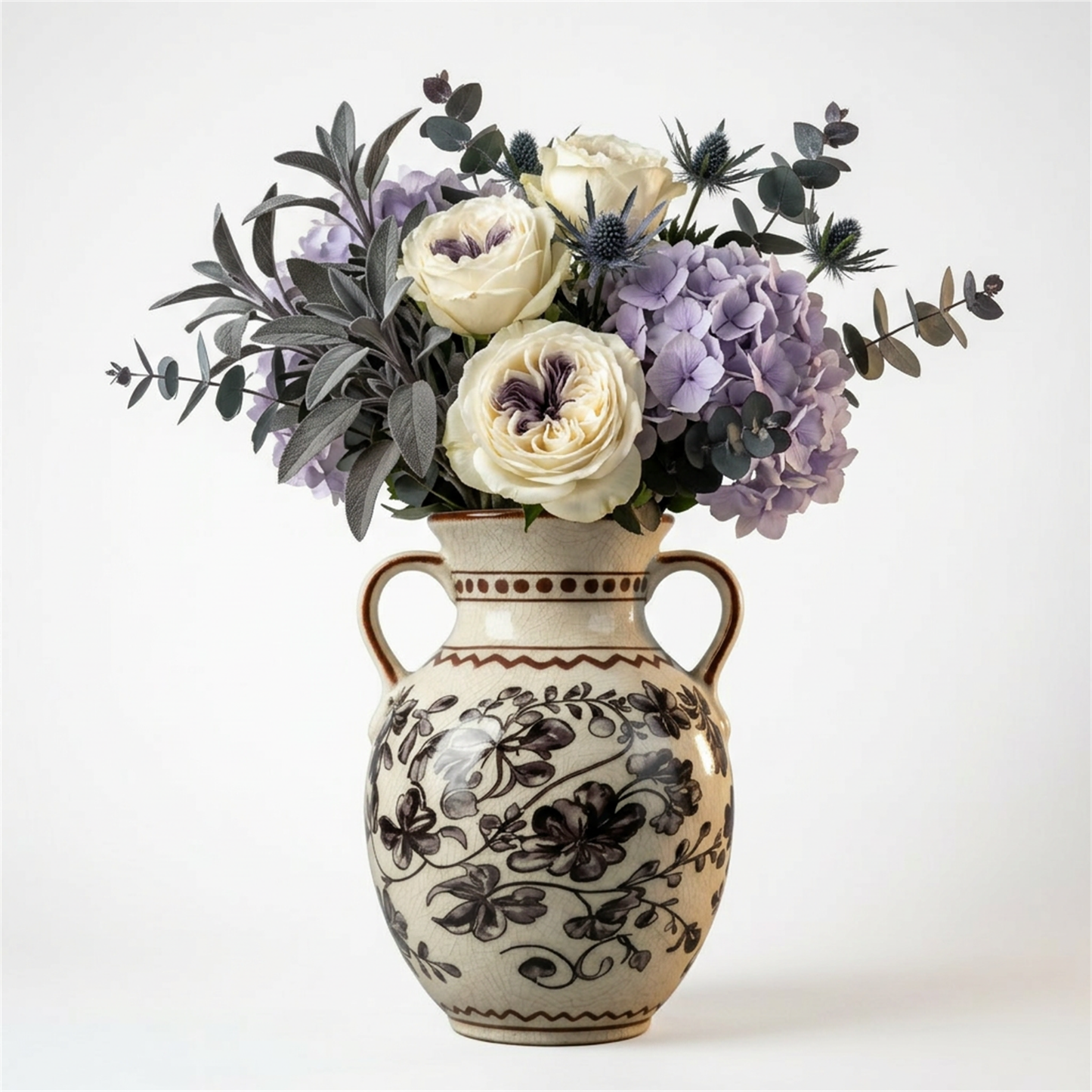 BUYMAX Slate Gray Ceramic Vase with Two Handles | Modern Minimalist Home Decor