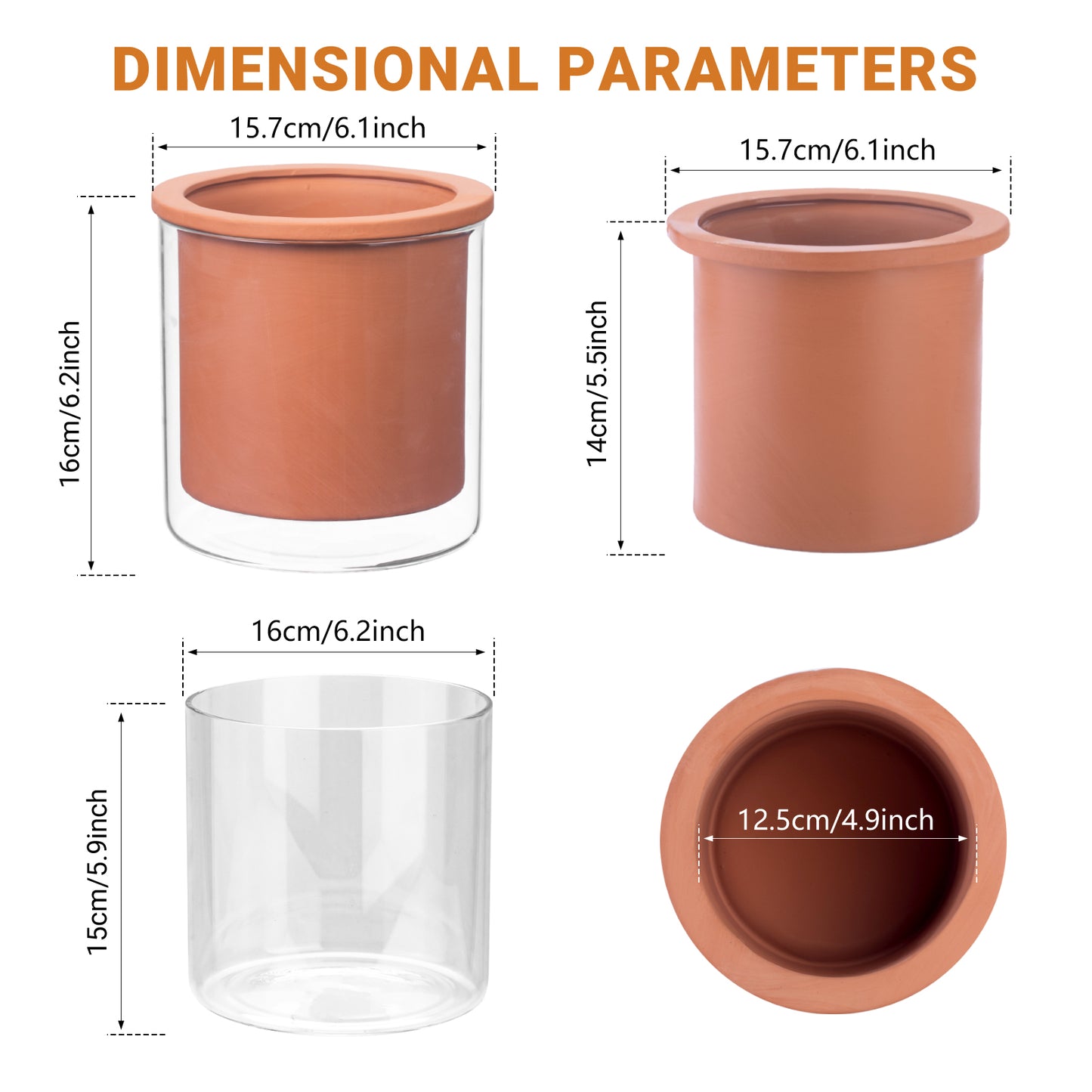 EFISPSS 6 Inch Self-Watering Terracotta Plant Pot with Glass Reservoir | Indoor Planter for Succulents & Home Office Decor
