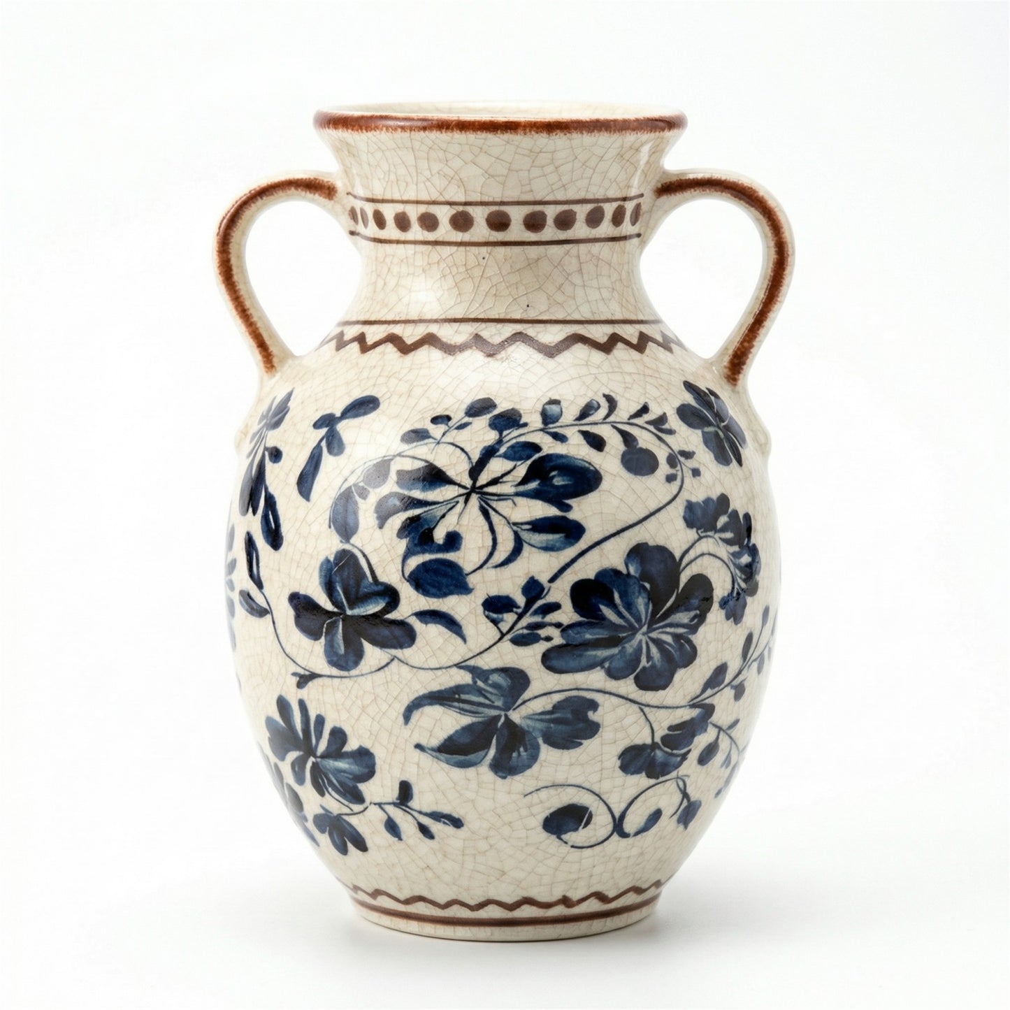 BUYMAX Light Blue Ceramic Vase, Vintage Two-Handle Vase for Flower Arrangements, Farmhouse Table Centerpiece, Decorative Vase for Dried or Fresh Flowers