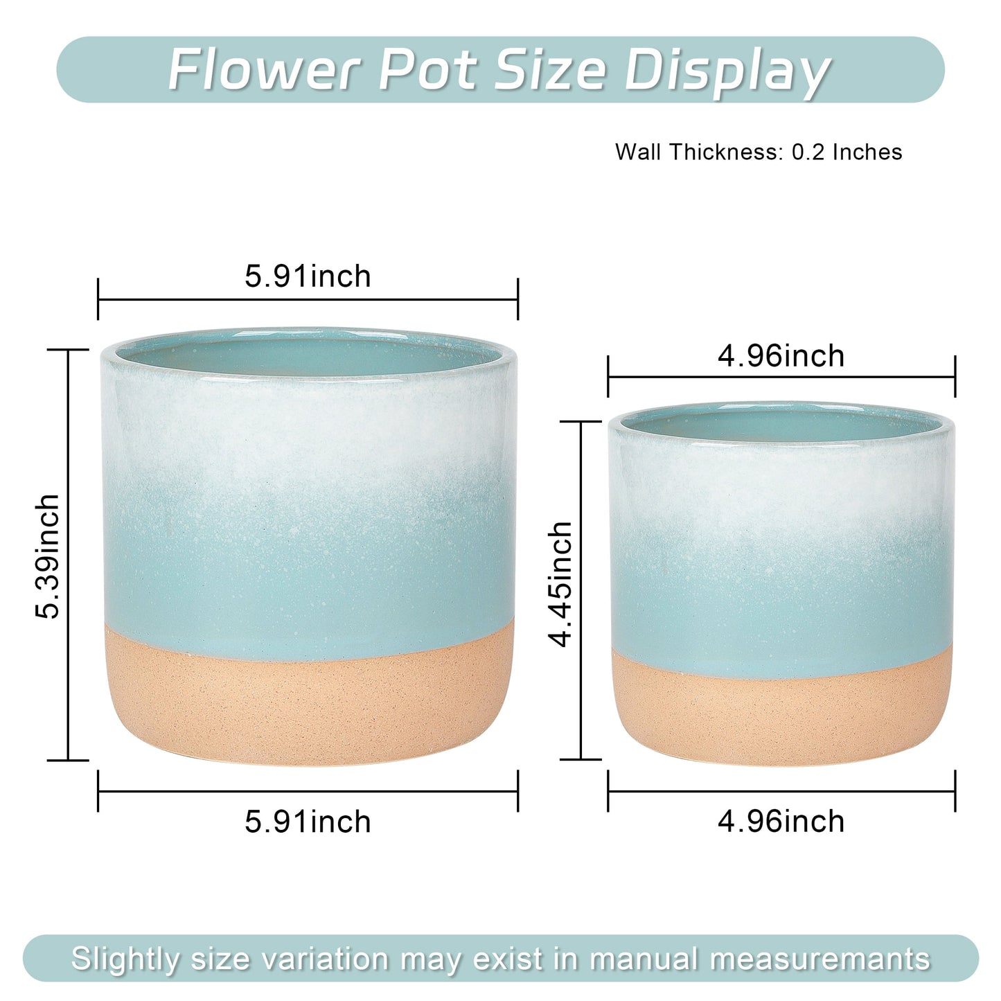 EFISPSS Ceramic Plant Pots 5" & 6" , Set of 2 in Turquoise and Cobalt Blue, Indoor Flower Pots with Drainage for Succulents, Herbs, Home and Garden Decor
