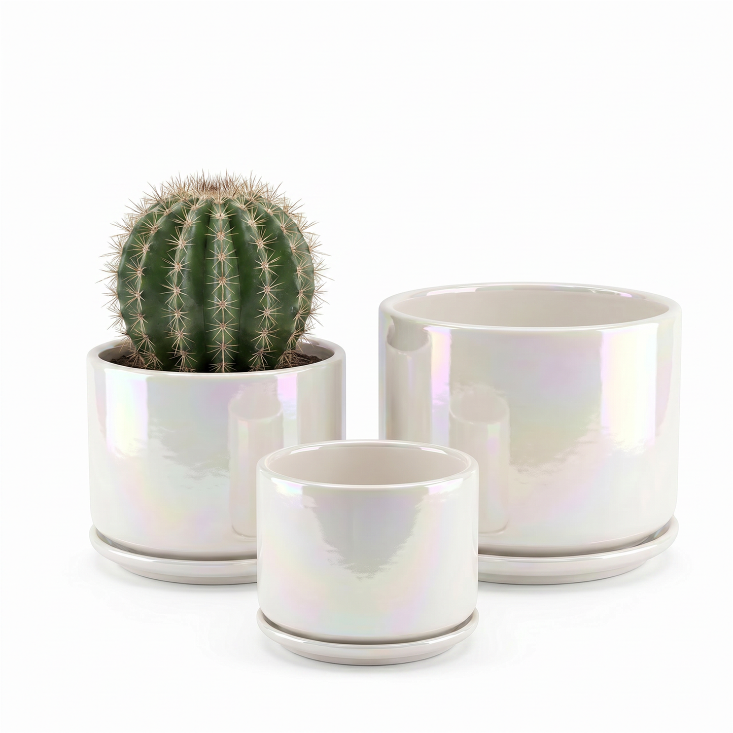 BUYMAX Plant Pots, 4+5+6 Inch Pots for Indoor Plants,Ceramic Planter Pot with Drainage Hole,Flower Pots for Succulent Cactus,Set of 3 - Rainbow Pearl Glaze