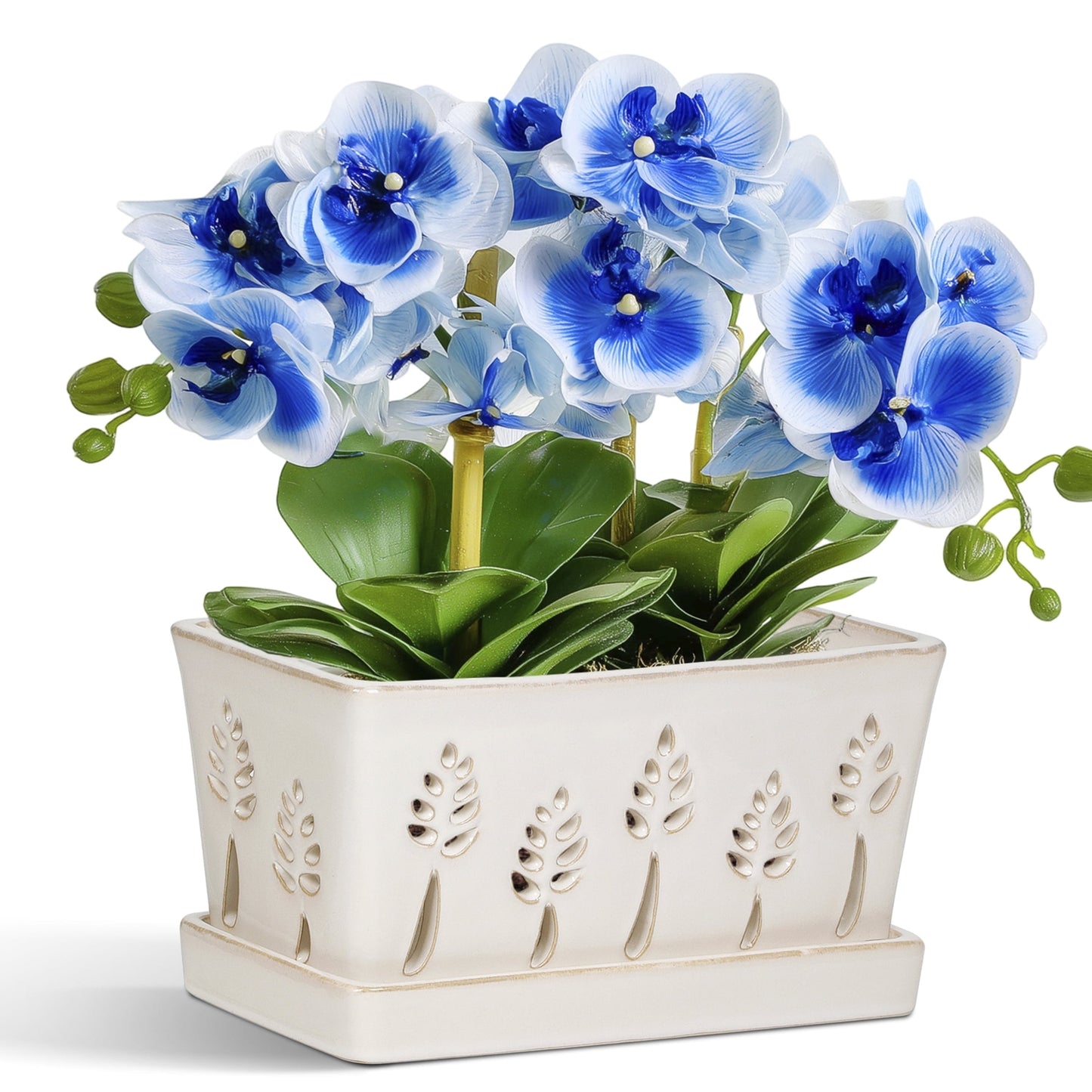 Ceramic Orchid Pot, 10 Inch Orchid Pots with Holes, Premium Thickened Handmade Glazed Pot for Orchidaceae Plants, Indoor Outdoor Decorative Flower Pots for Easy Repotting