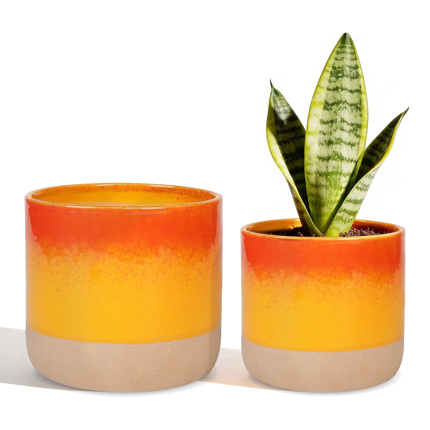 EFISPSS Ceramic Plant Pots 5" & 6", Set of 2 in Orange and Red, Indoor Flower Pots with Drainage for Succulents, Herbs, Home and Garden Decor