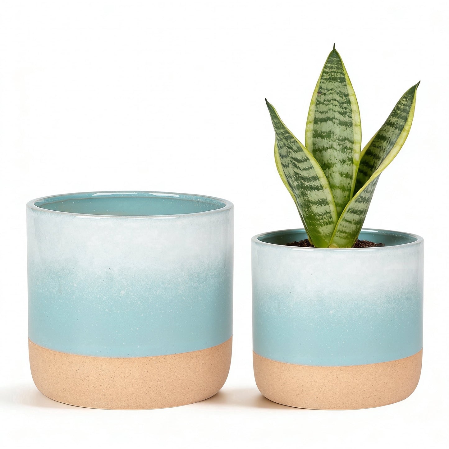 EFISPSS Ceramic Plant Pots 5" & 6" , Set of 2 in Turquoise and Cobalt Blue, Indoor Flower Pots with Drainage for Succulents, Herbs, Home and Garden Decor