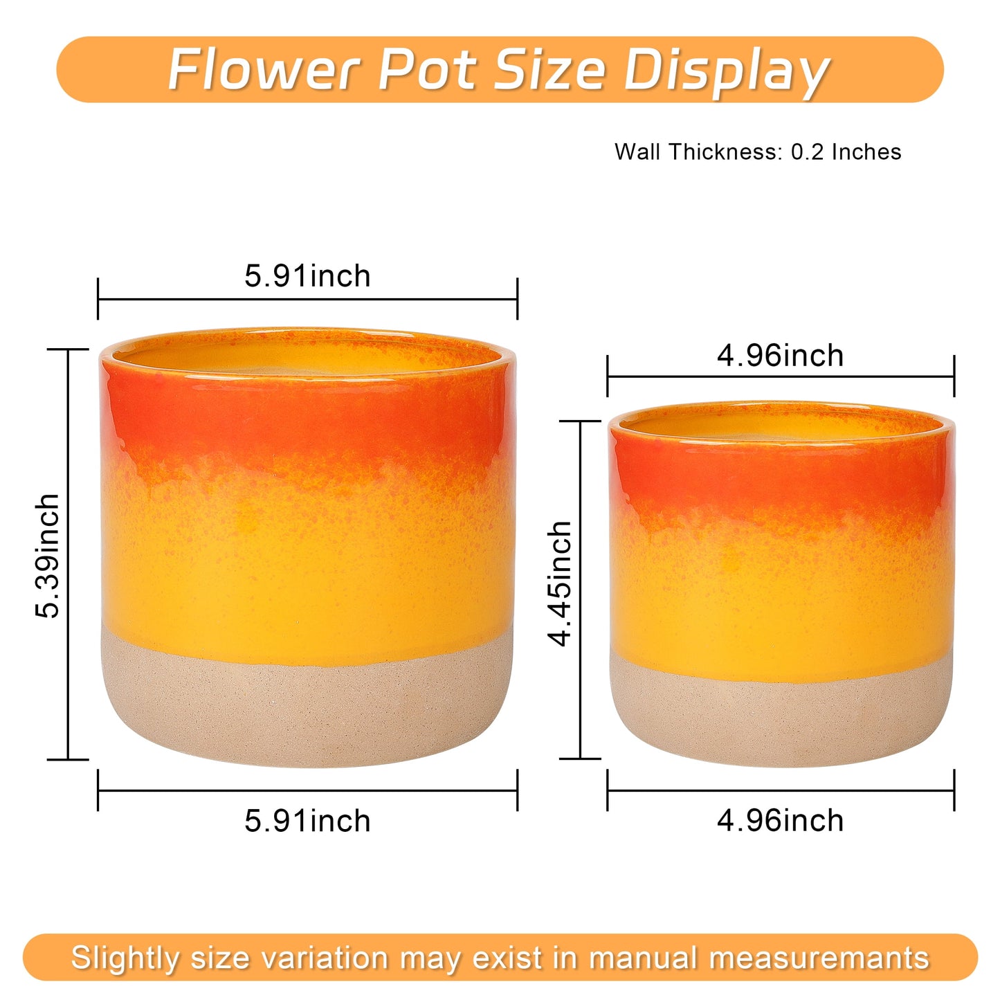 EFISPSS Ceramic Plant Pots 5" & 6", Set of 2 in Orange and Red, Indoor Flower Pots with Drainage for Succulents, Herbs, Home and Garden Decor