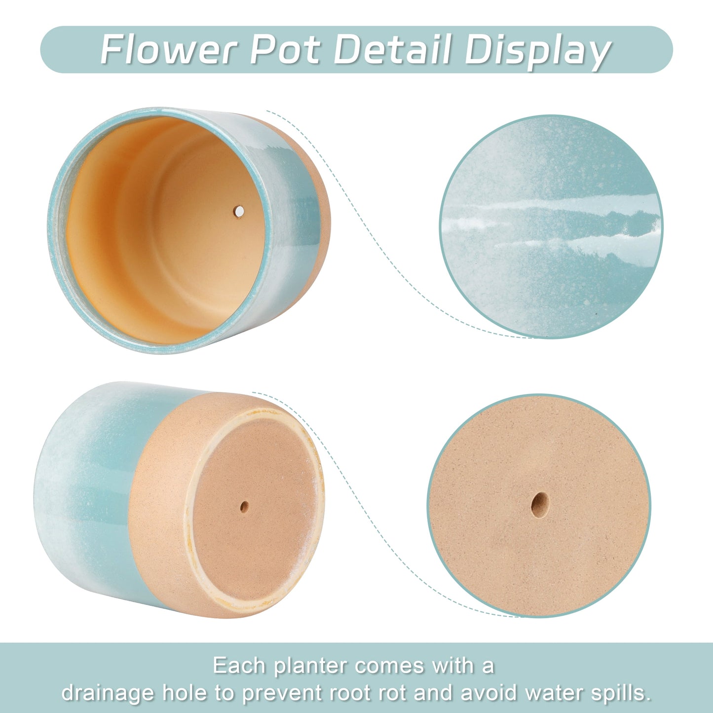 EFISPSS Ceramic Plant Pots 5" & 6" , Set of 2 in Turquoise and Cobalt Blue, Indoor Flower Pots with Drainage for Succulents, Herbs, Home and Garden Decor