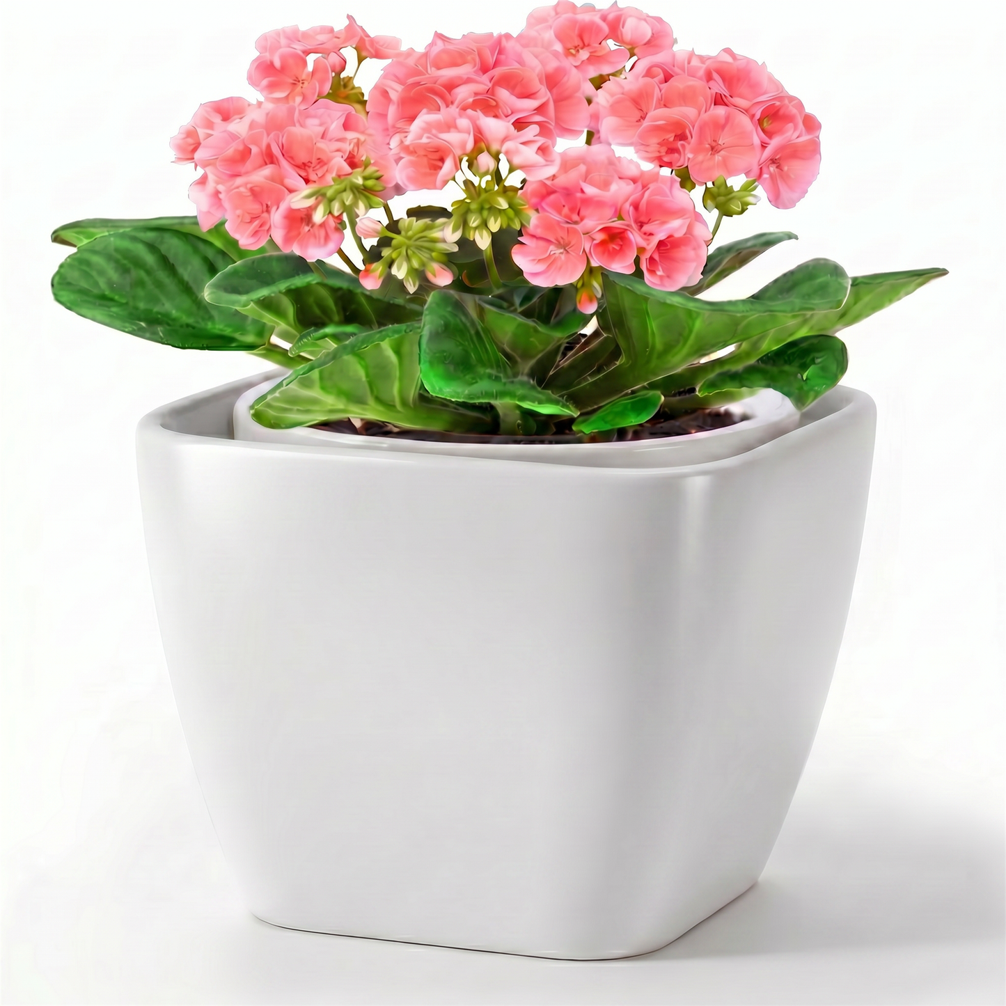EFISPSS 6 Inch Square Ceramic Self-Watering Plant Pot | White Indoor Outdoor Decorative Flower Pot