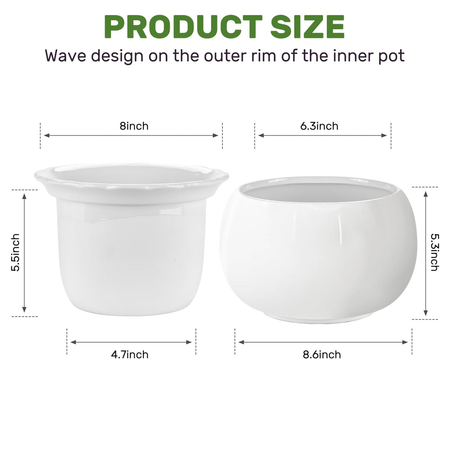 EFISPSS 8 Inch Ceramic Self-Watering Plant Pot | African Violet Pot, Indoor, White