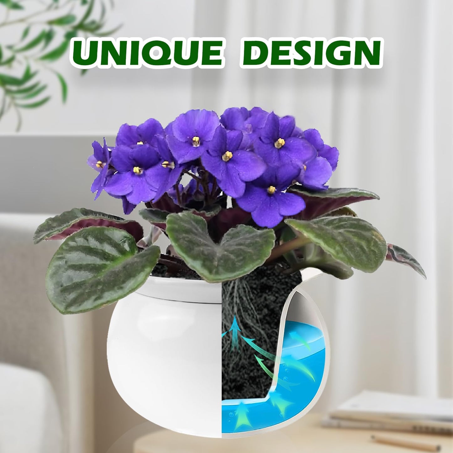 EFISPSS Ceramic Self Watering Plant Pot – African Violet Pot, 5.7" D x 4.3" H, Indoor Outdoor Flower Planter, White