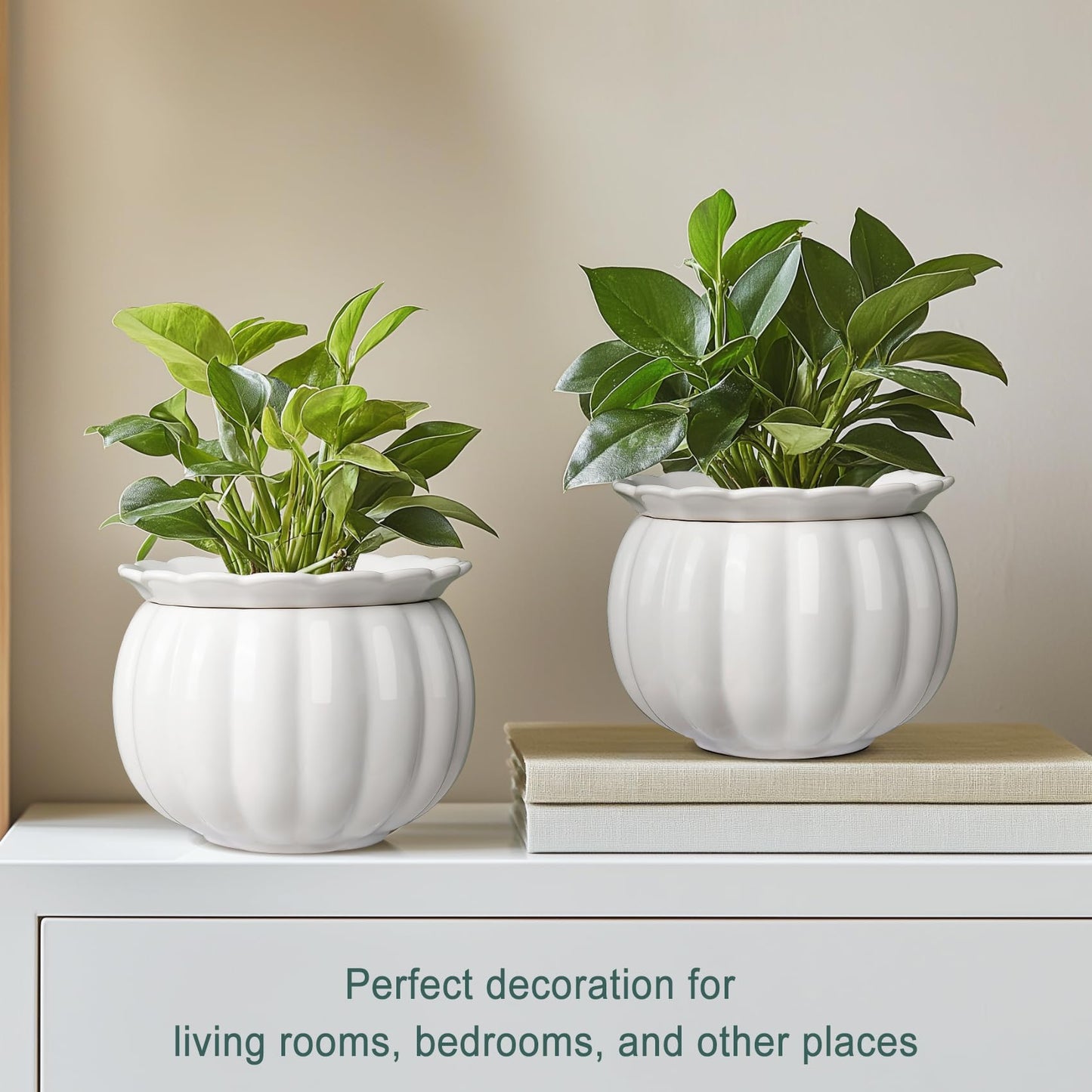 EFISPSS 6 Inch White Pumpkin Ceramic Self-Watering Planter | Decorative Pot for African Violets & Succulents