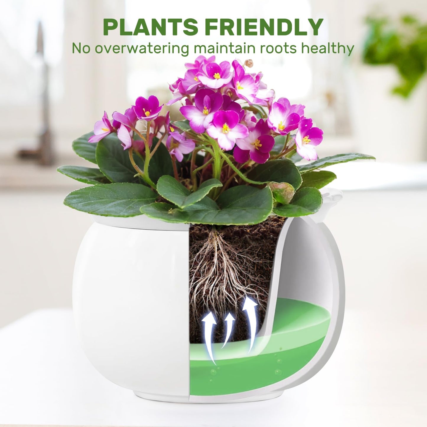 EFISPSS 8 Inch Ceramic Self-Watering Plant Pot | African Violet Pot, Indoor, White