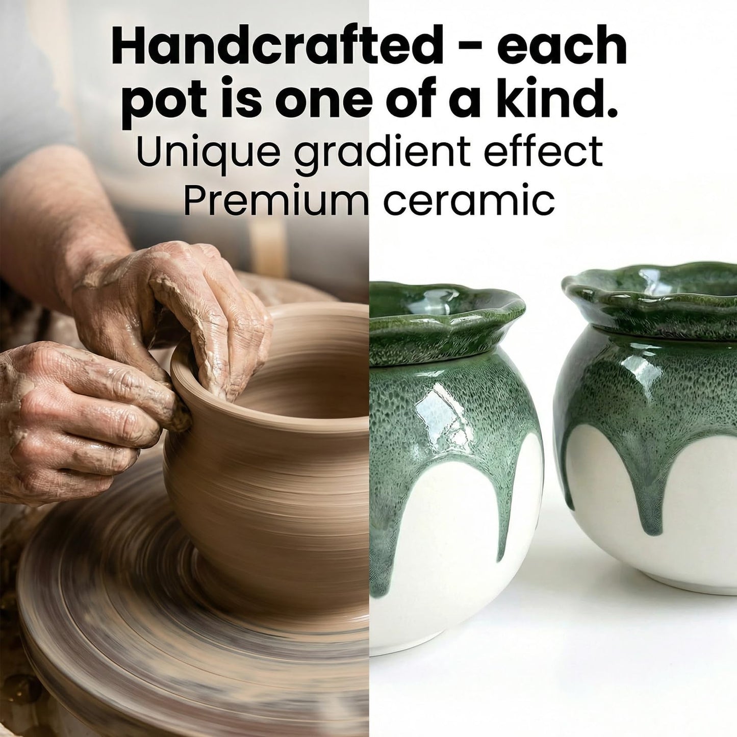 EFISPSS 6 Inch Ceramic Self-Watering African Violet Pot | Kiln Glazed Green & White