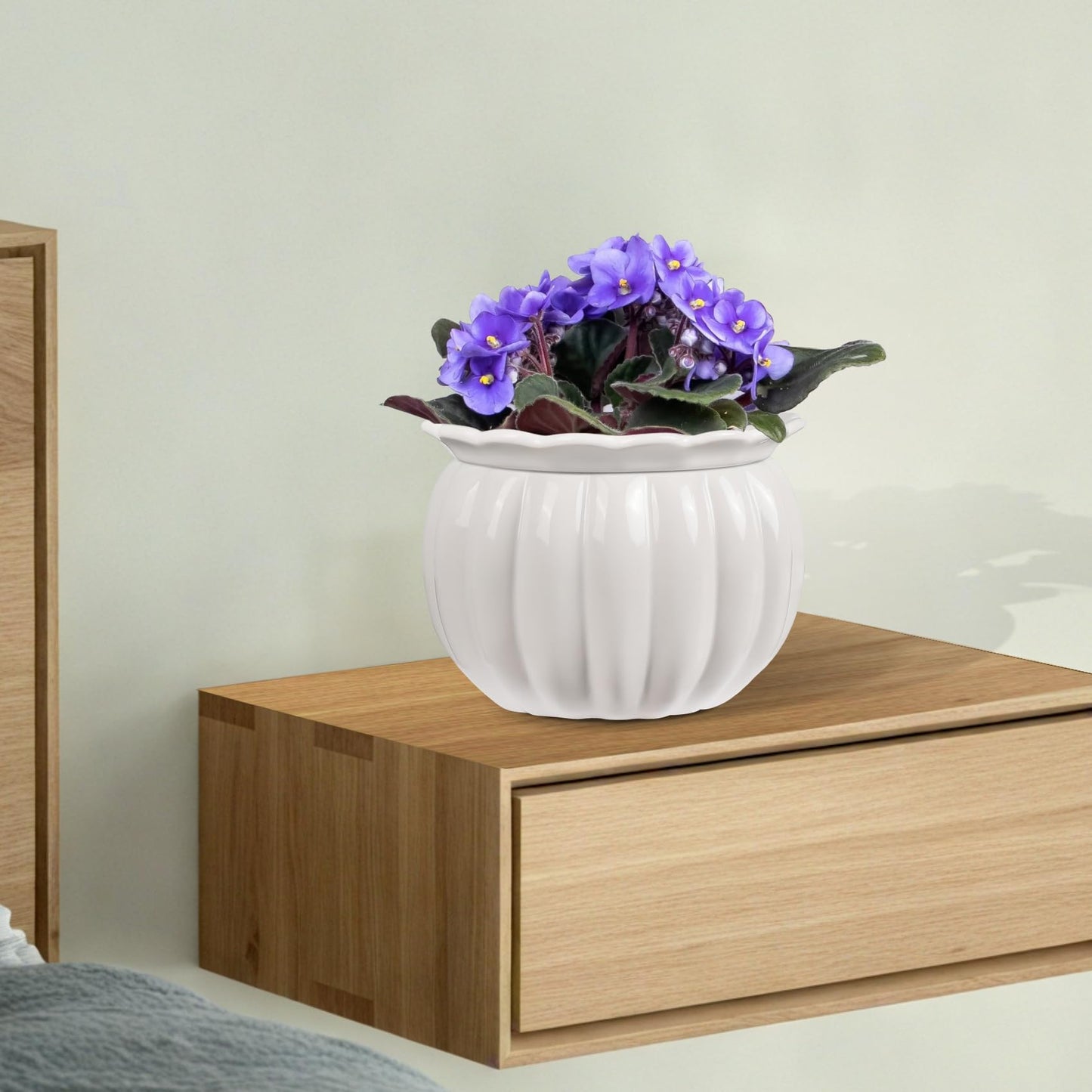 EFISPSS 6 Inch White Pumpkin Ceramic Self-Watering Planter | Decorative Pot for African Violets & Succulents