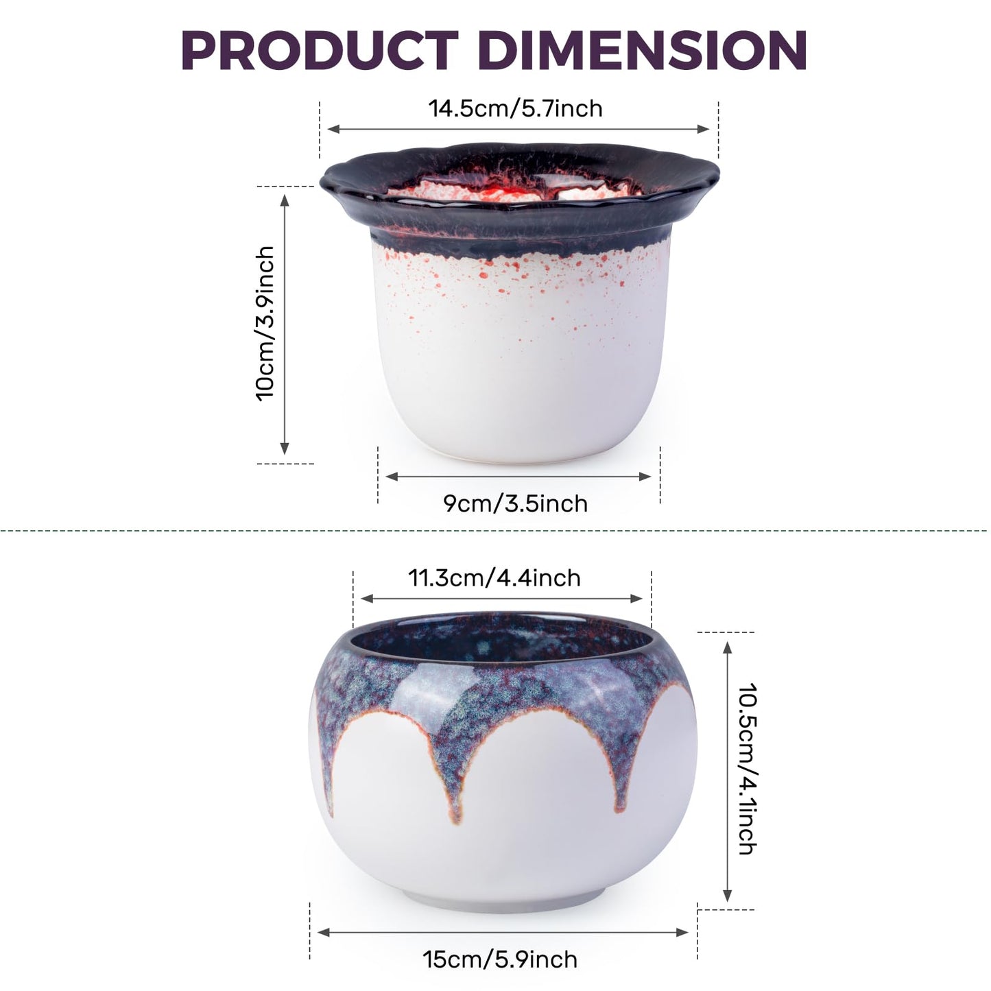 EFISPSS 6 Inch Ceramic Self-Watering African Violet Pot | Kiln Glazed Red & White