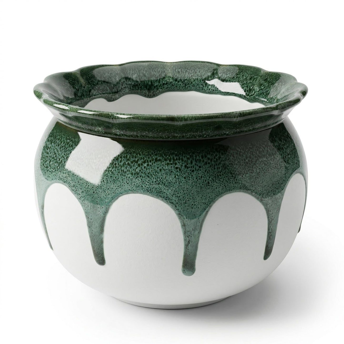 EFISPSS 6 Inch Ceramic Self-Watering African Violet Pot | Kiln Glazed Green & White
