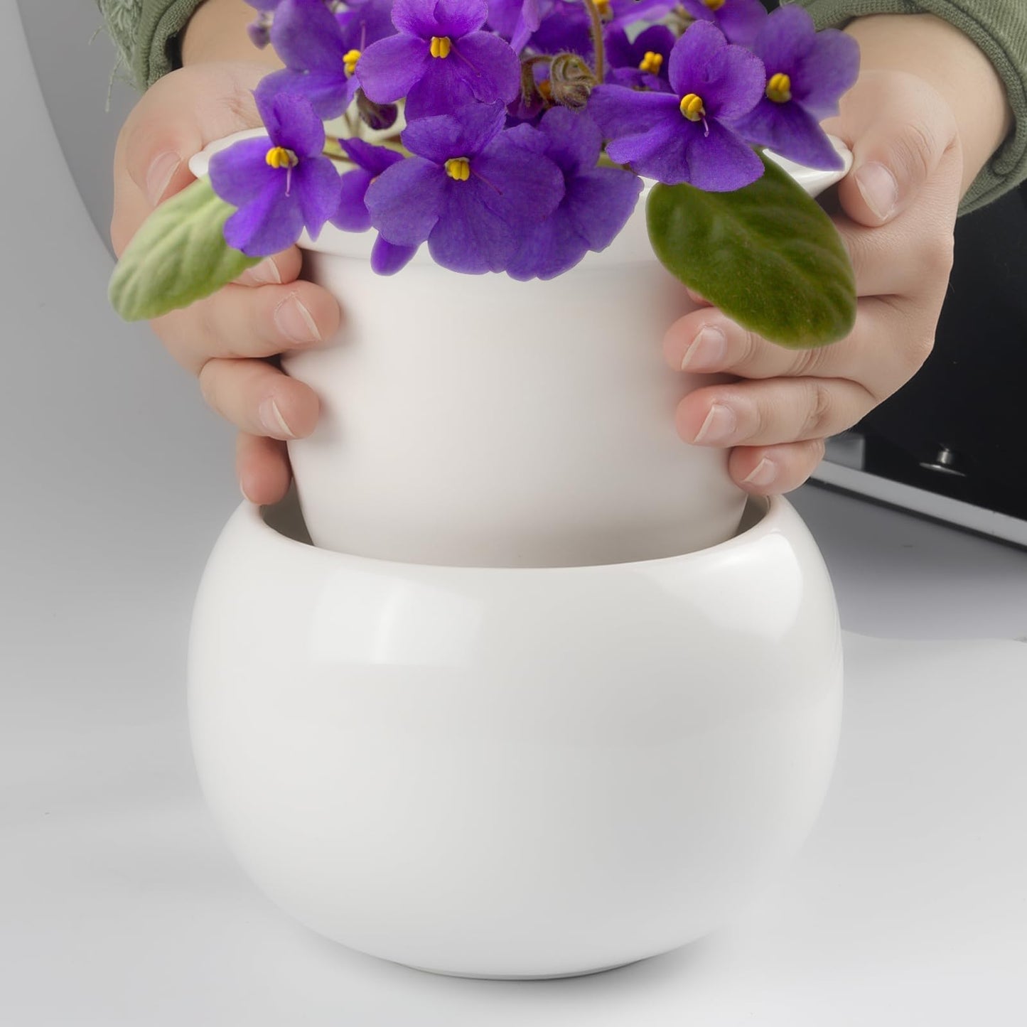 EFISPSS Ceramic Self Watering Plant Pot – African Violet Pot, 5.7" D x 4.3" H, Indoor Outdoor Flower Planter, White
