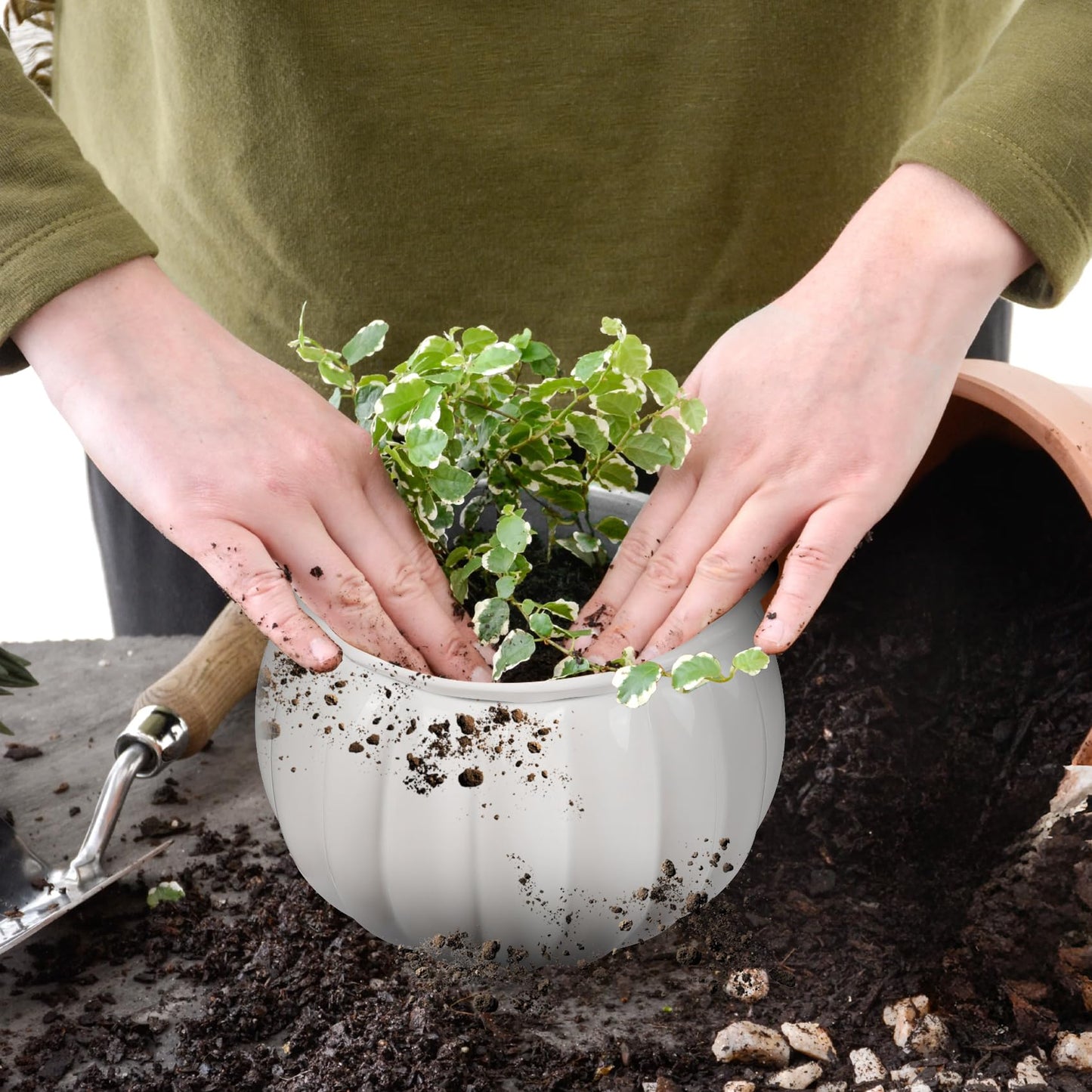 EFISPSS 6 Inch White Pumpkin Ceramic Self-Watering Planter | Decorative Pot for African Violets & Succulents